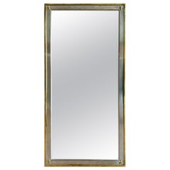 French Directoire Style Brushed Steel and Brass Wall Mirror Star Accents