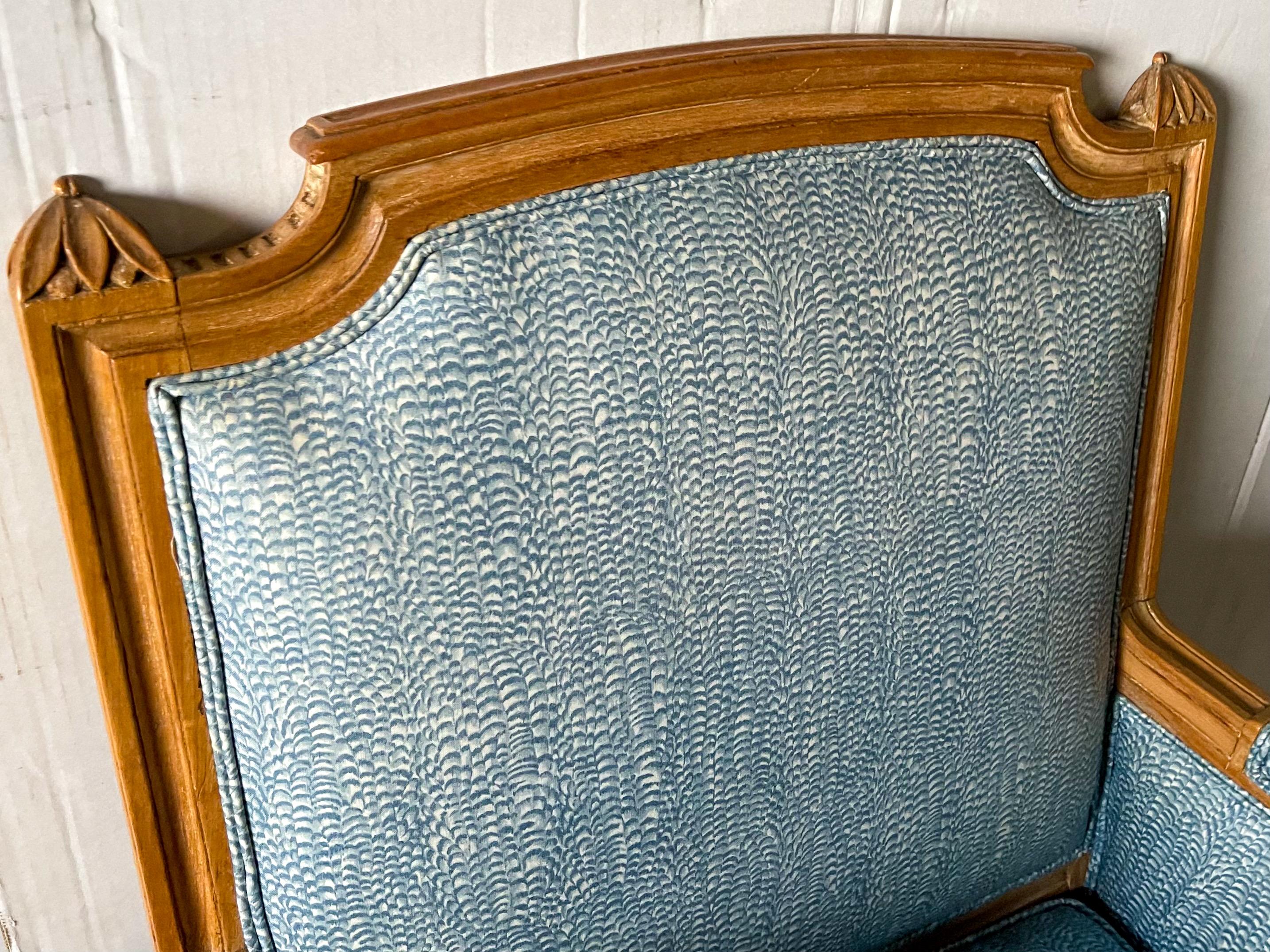 Late 20th Century French Directoire Style Cerused Oak Club Chairs in Blue Chintz, Pair