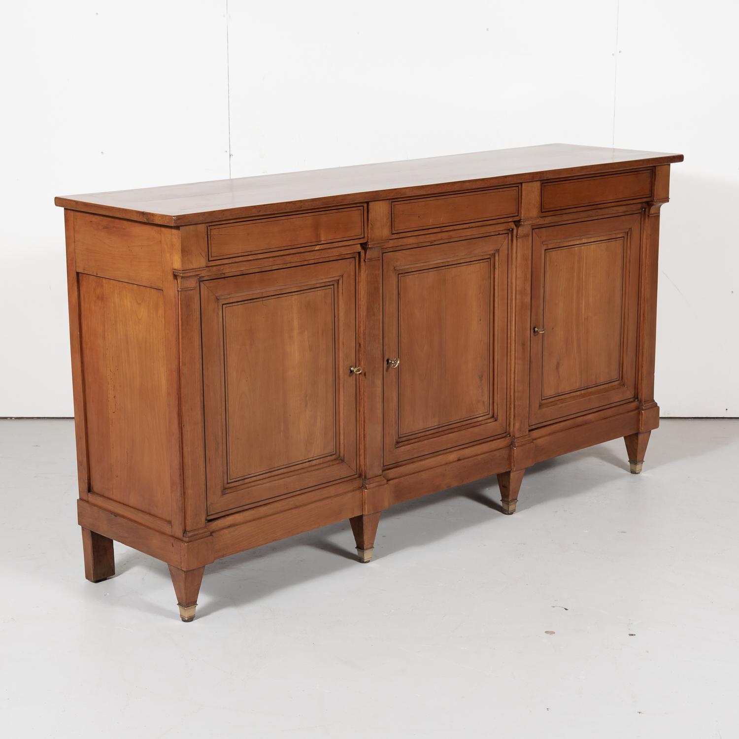 French Directoire Style Cherry Enfilade Buffet with Ebony Inlay 1