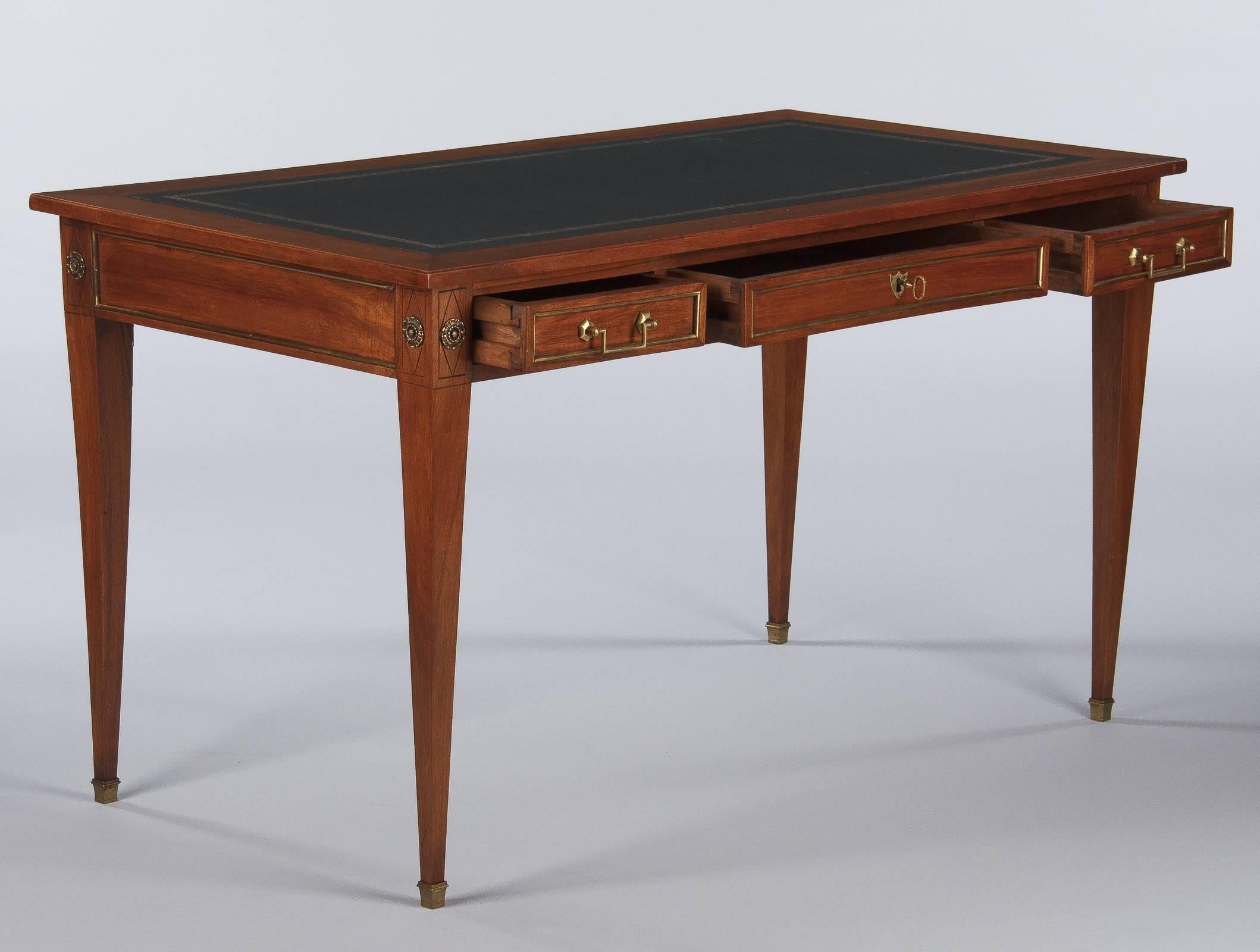 French Directoire Style Cherrywood Desk with Leather Top, Early 1900s 2