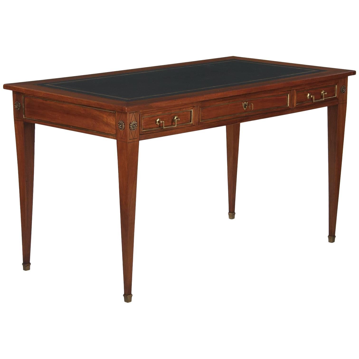French Directoire Style Cherrywood Desk with Leather Top, Early 1900s