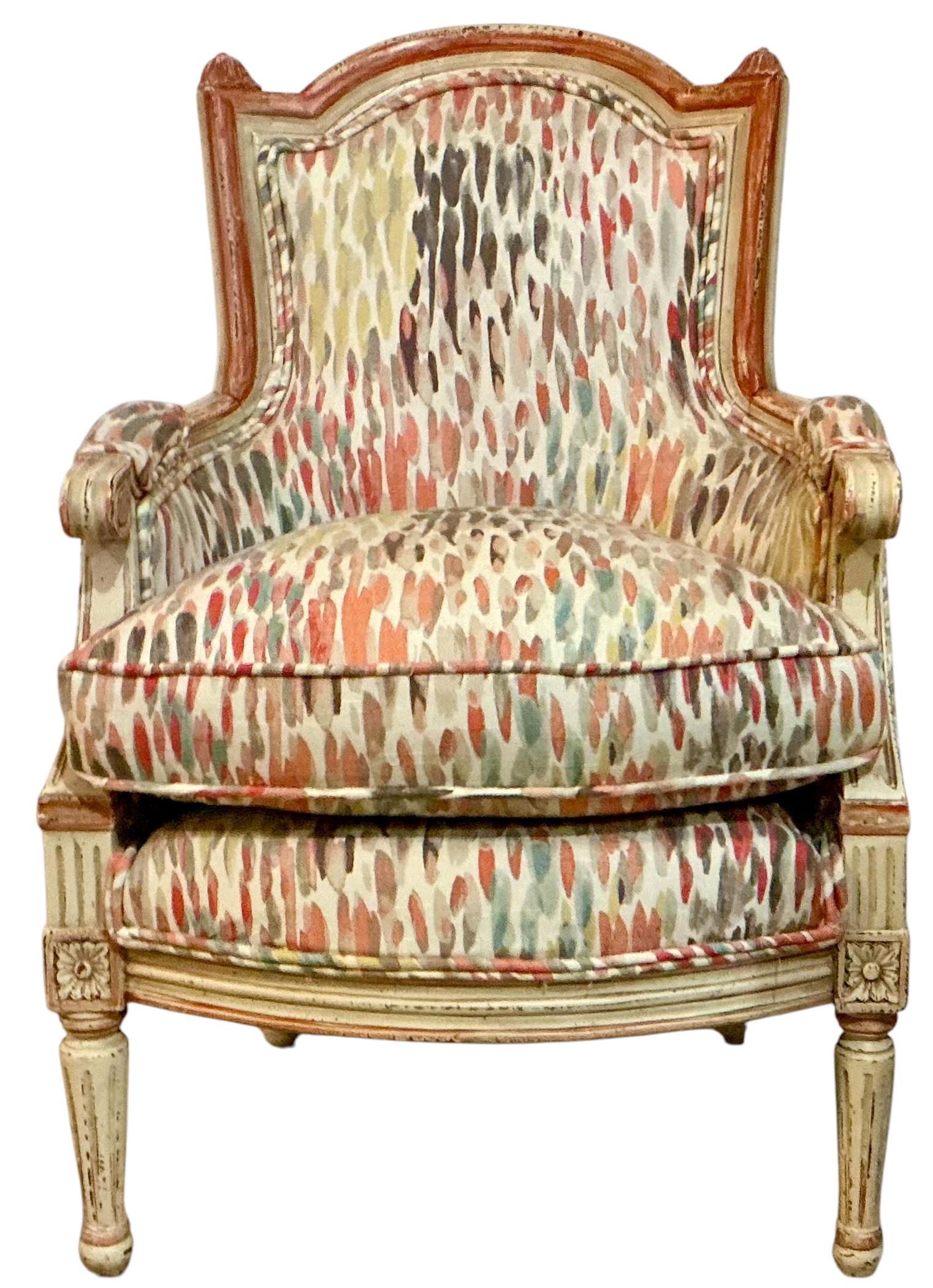 American French Directoire Style Children’s Hand Pinted Bergere Chairs - Pair For Sale