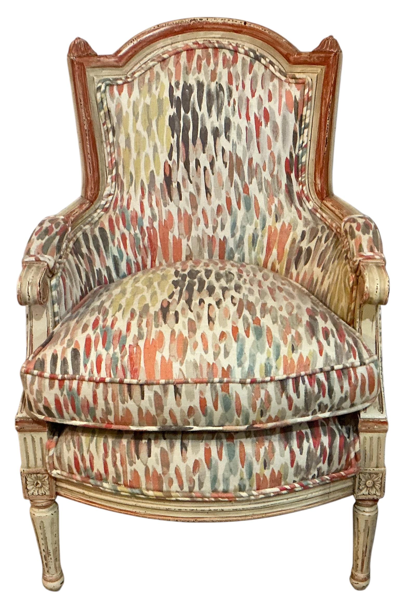 20th Century French Directoire Style Children’s Hand Pinted Bergere Chairs - Pair For Sale