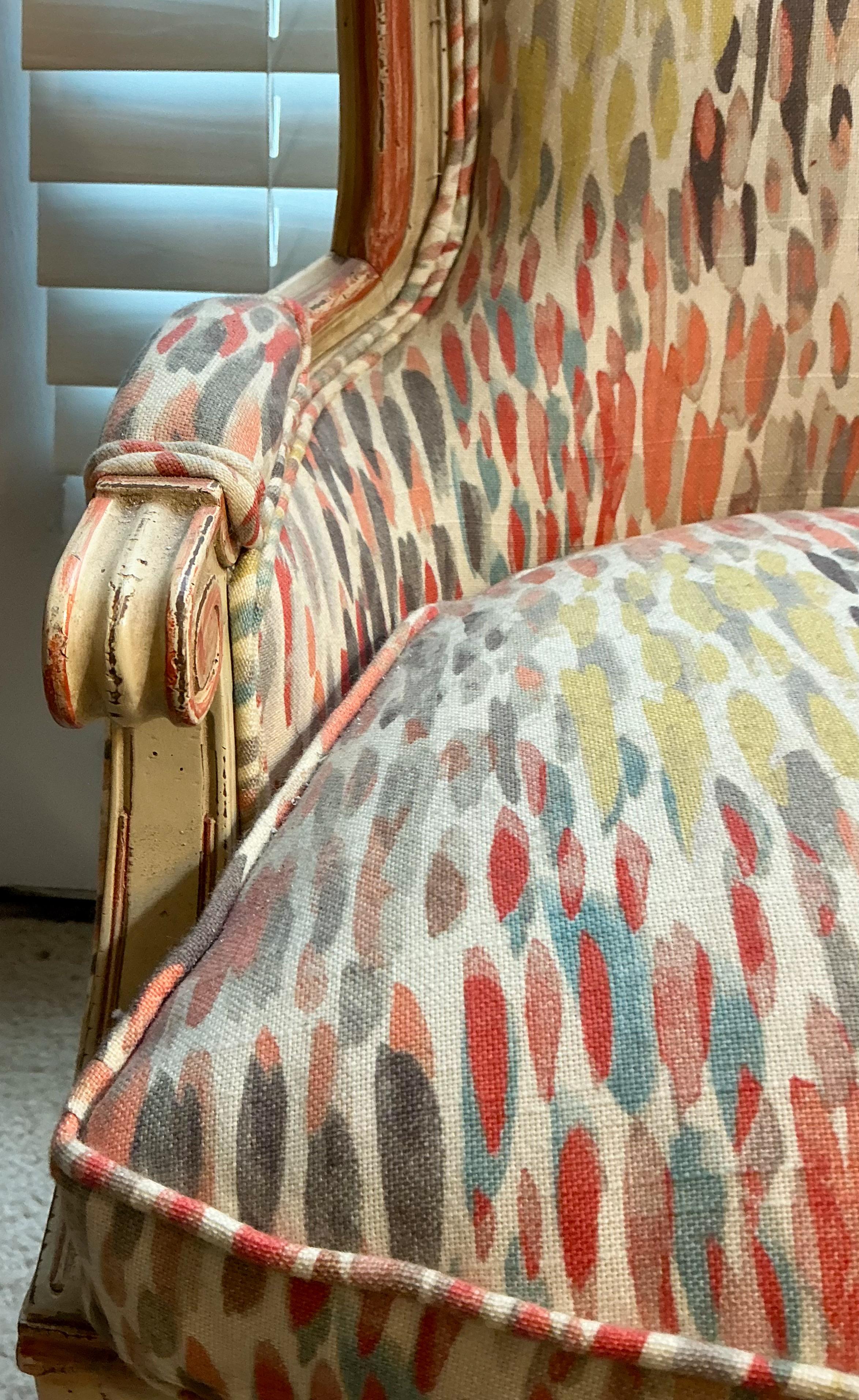 Upholstery French Directoire Style Children’s Hand Pinted Bergere Chairs - Pair For Sale