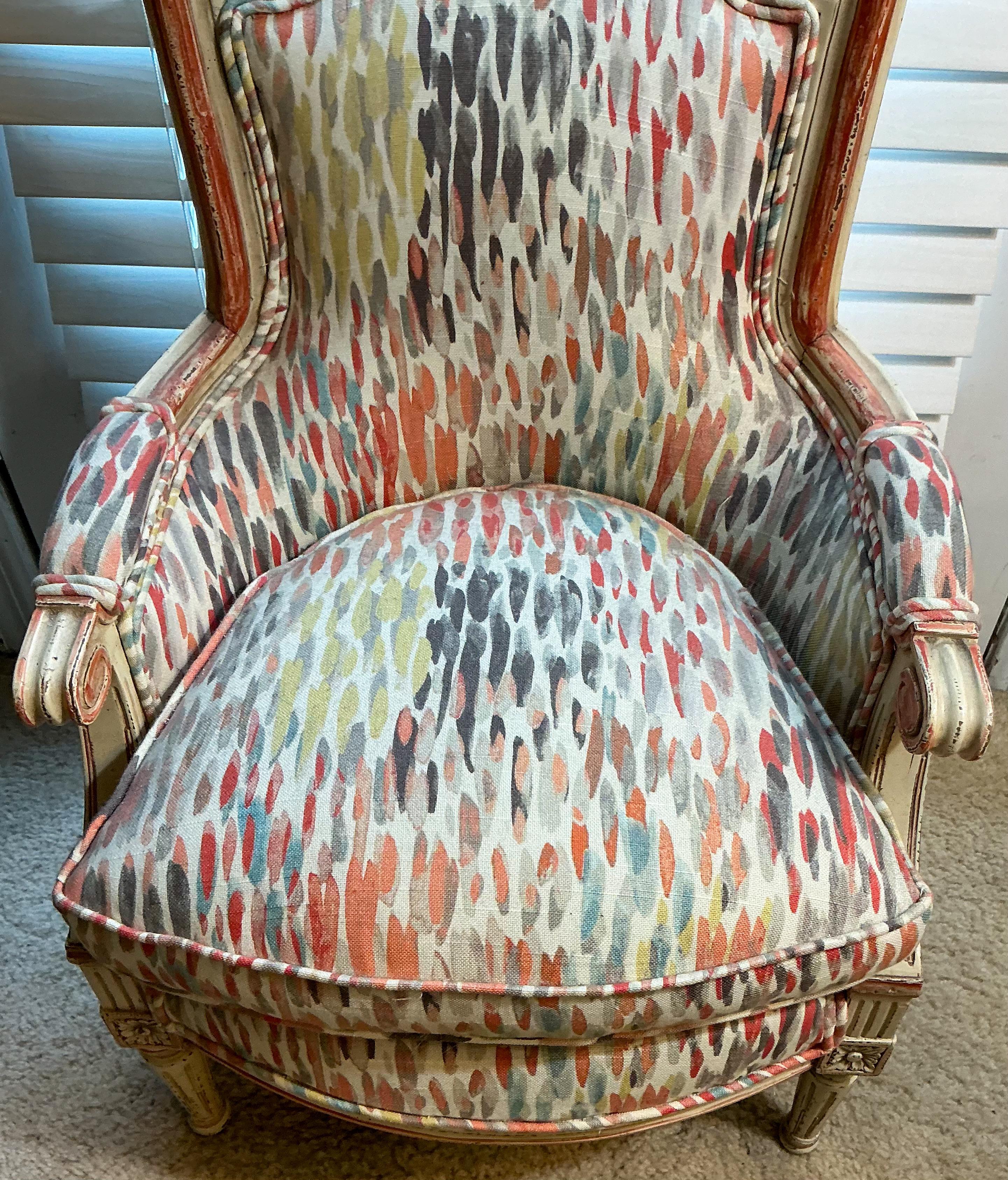 French Directoire Style Children’s Hand Pinted Bergere Chairs - Pair For Sale 1