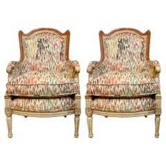 French Directoire Style Children’s Hand Pinted Bergere Chairs - Pair