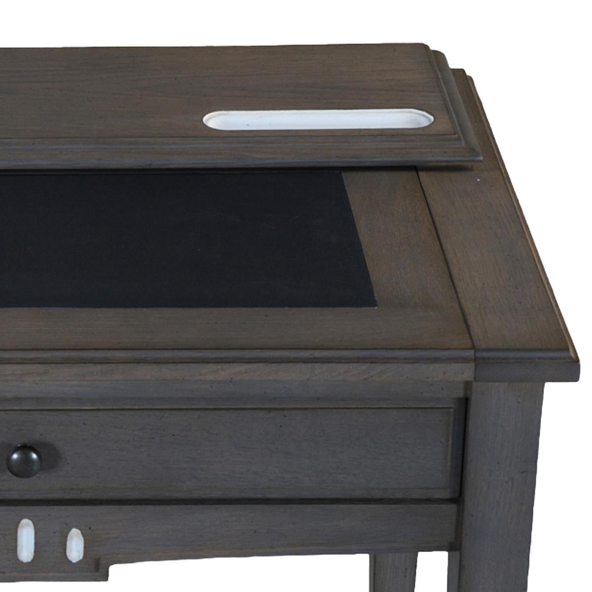 French Directoire style desk in oak with a shelf and leather pad, grey stained For Sale 4