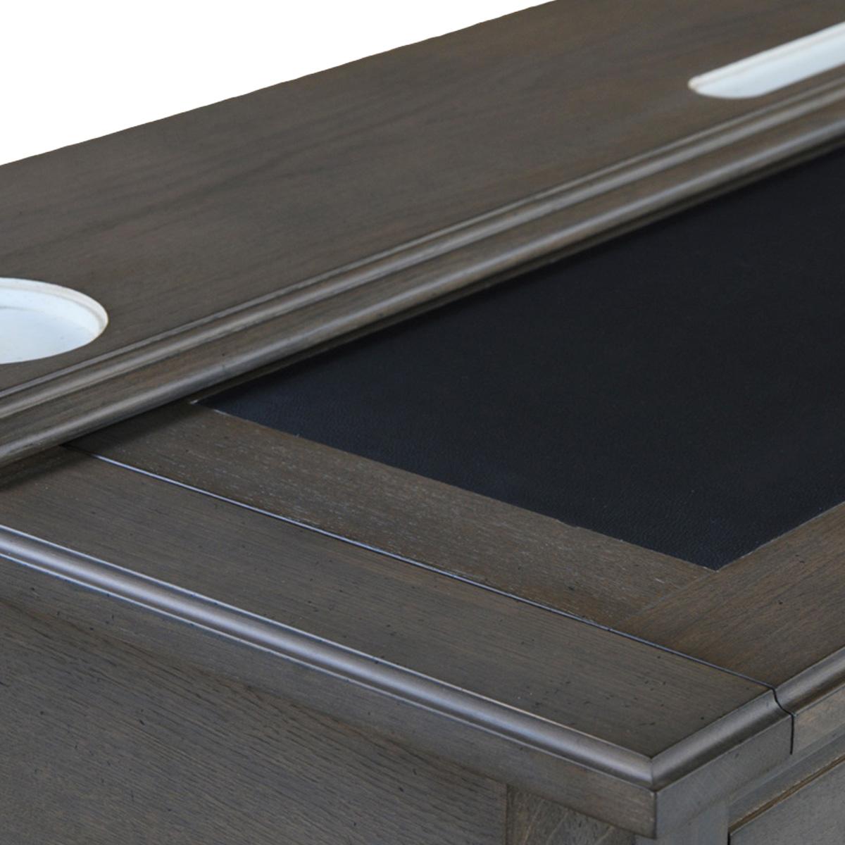 Schreibtisch im französischen Directoire-Stil aus Eiche mit Regal und Lederpad, grau gebeizt im Angebot 7