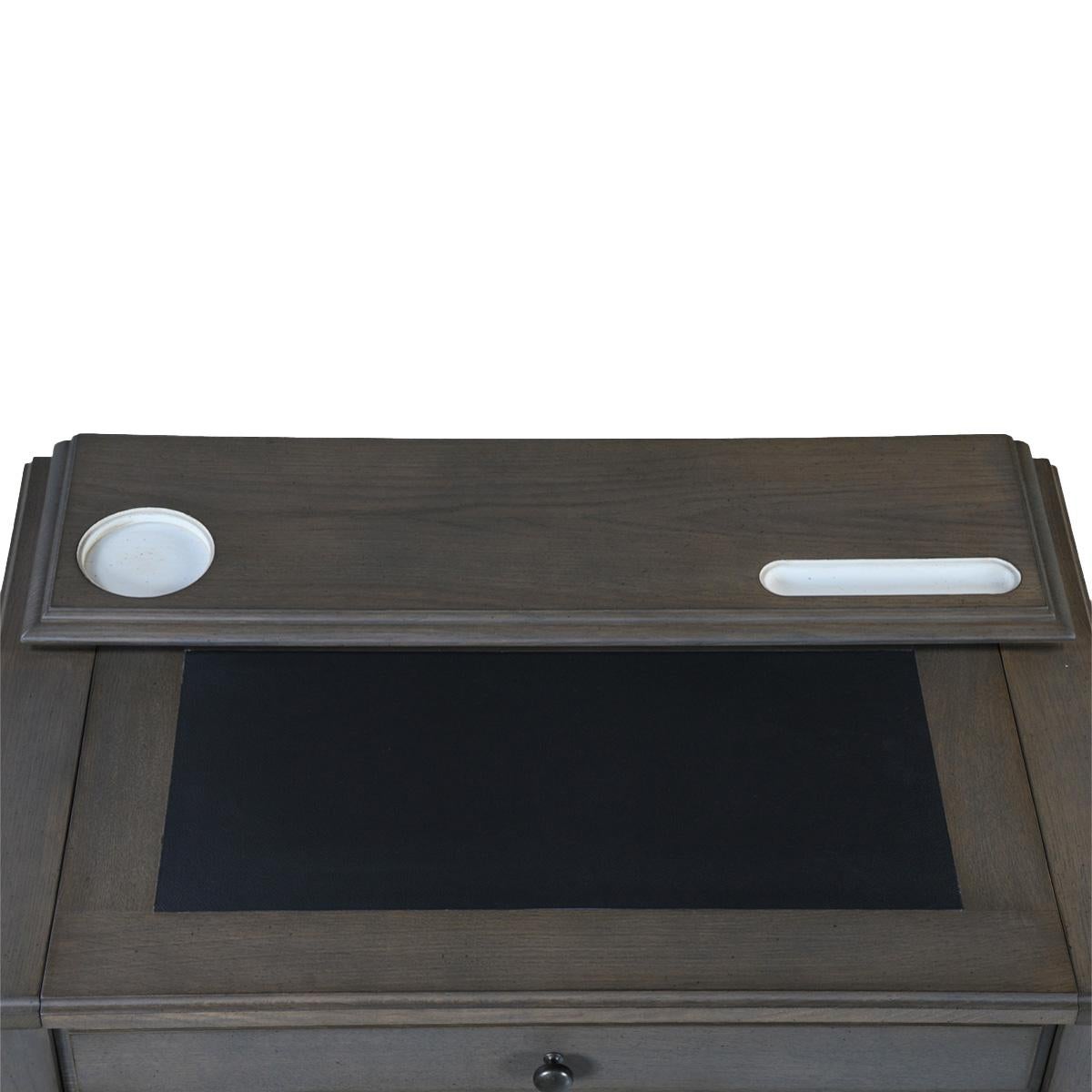French Directoire style desk in oak with a shelf and leather pad, grey stained For Sale 10