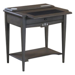 French Directoire Style gray desk in solid oak wood with a leather pad