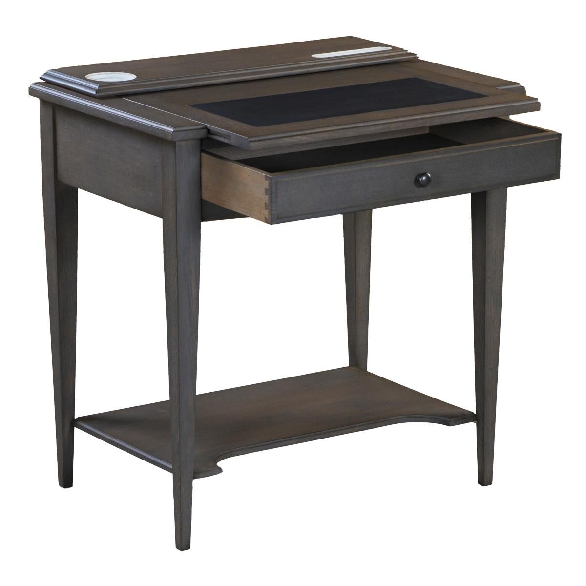Schreibtisch im französischen Directoire-Stil aus Eiche mit Regal und Lederpad, grau gebeizt (Französisch) im Angebot