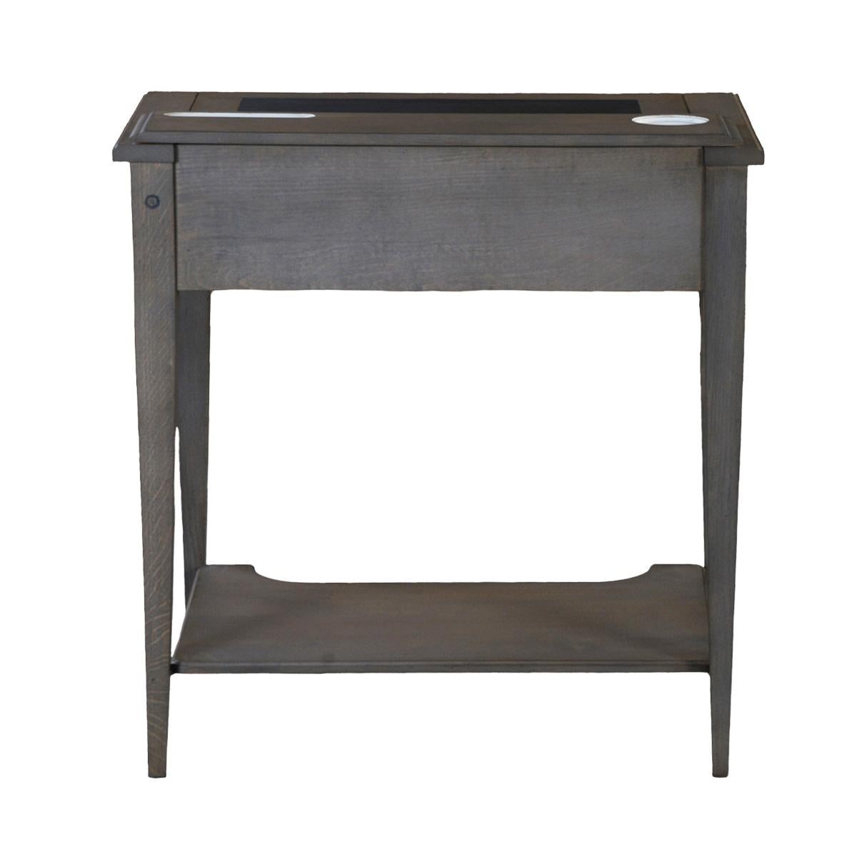 French Directoire style desk in oak with a shelf and leather pad, grey stained For Sale 1