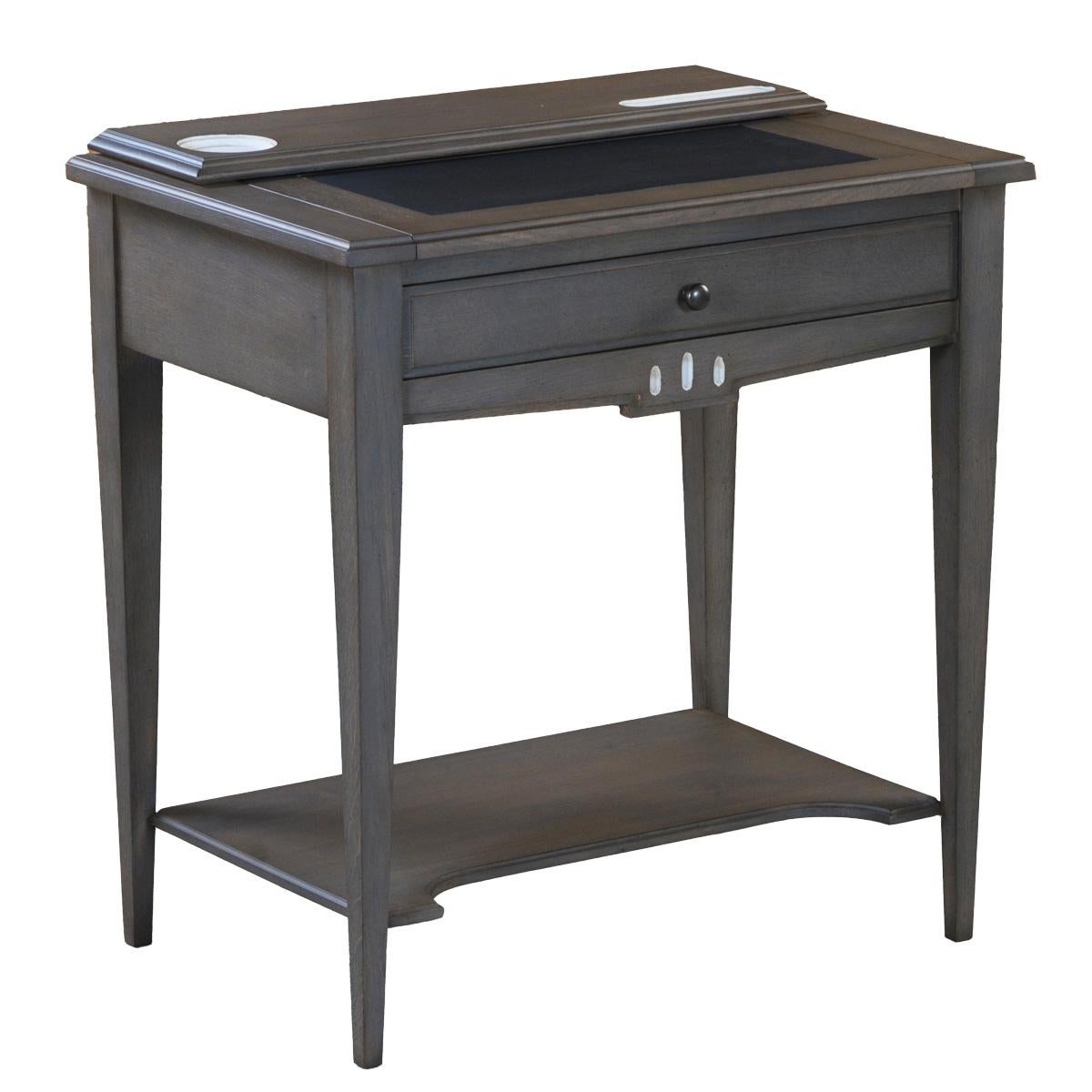 Schreibtisch im französischen Directoire-Stil aus Eiche mit Regal und Lederpad, grau gebeizt im Angebot 1