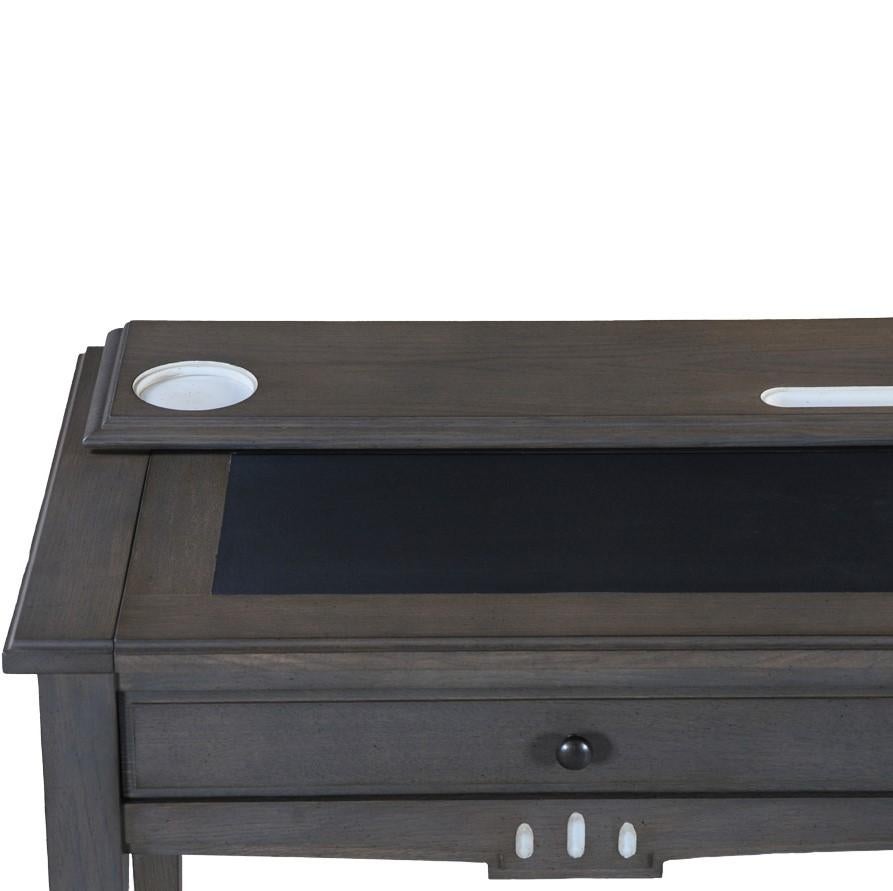 Schreibtisch im französischen Directoire-Stil aus Eiche mit Regal und Lederpad, grau gebeizt im Angebot 2