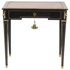 French Directoire Style Ebonized and Bronze Mounted Leather Top Writing Desk