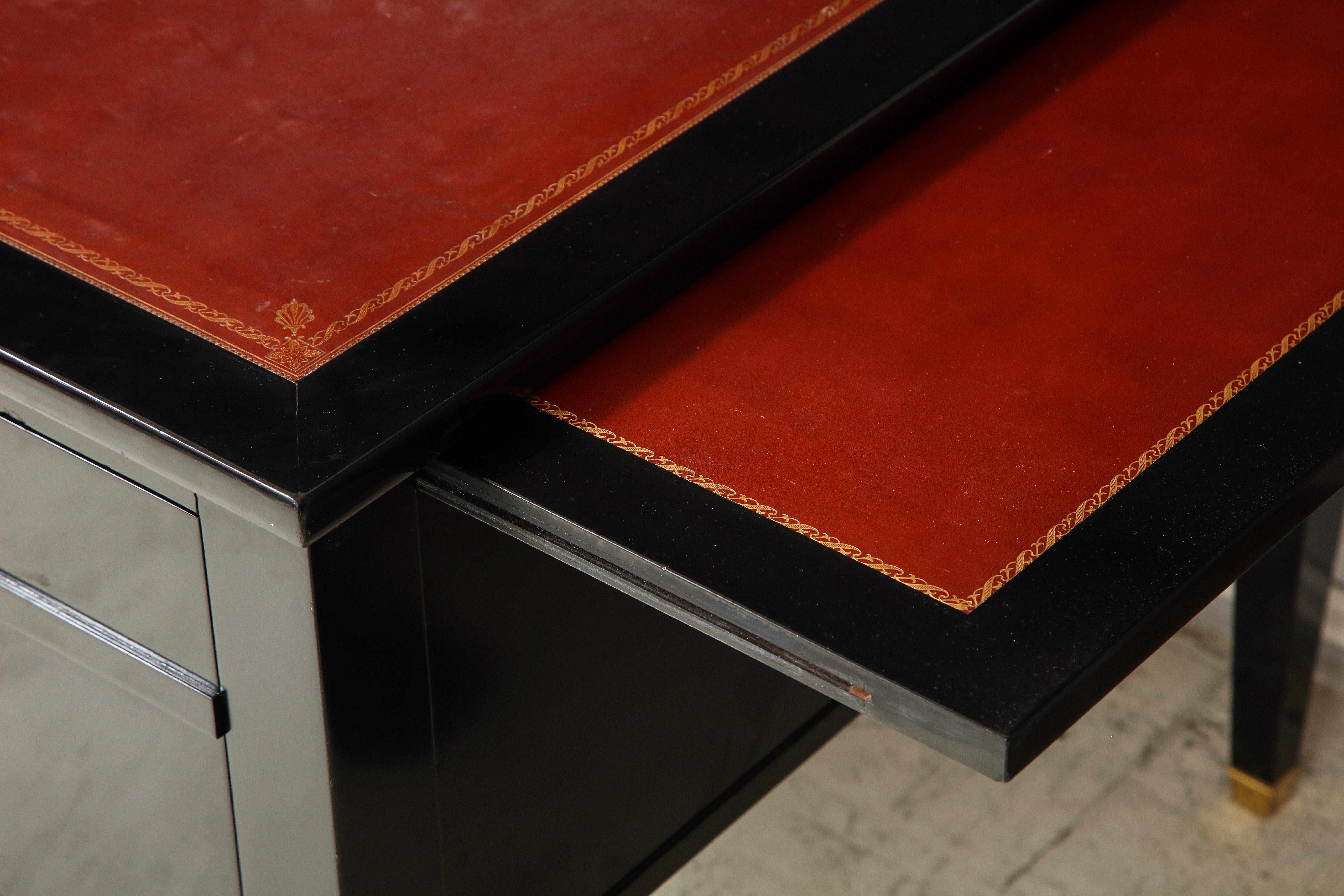 20th Century French Directoire Style Ebonized Bureau Plat Desk with Leather Top
