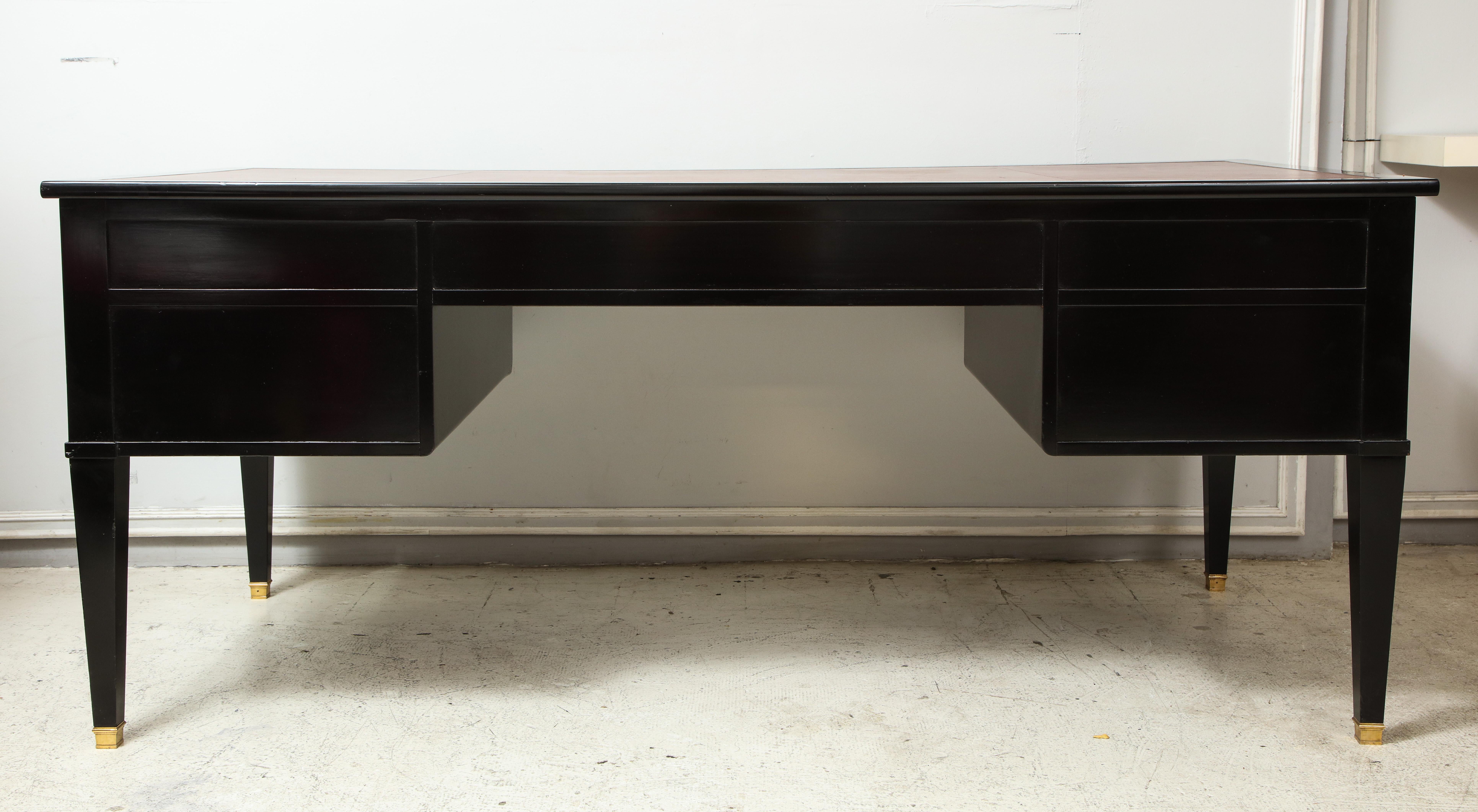 French Directoire Style Ebonized Bureau Plat Desk with Leather Top 1