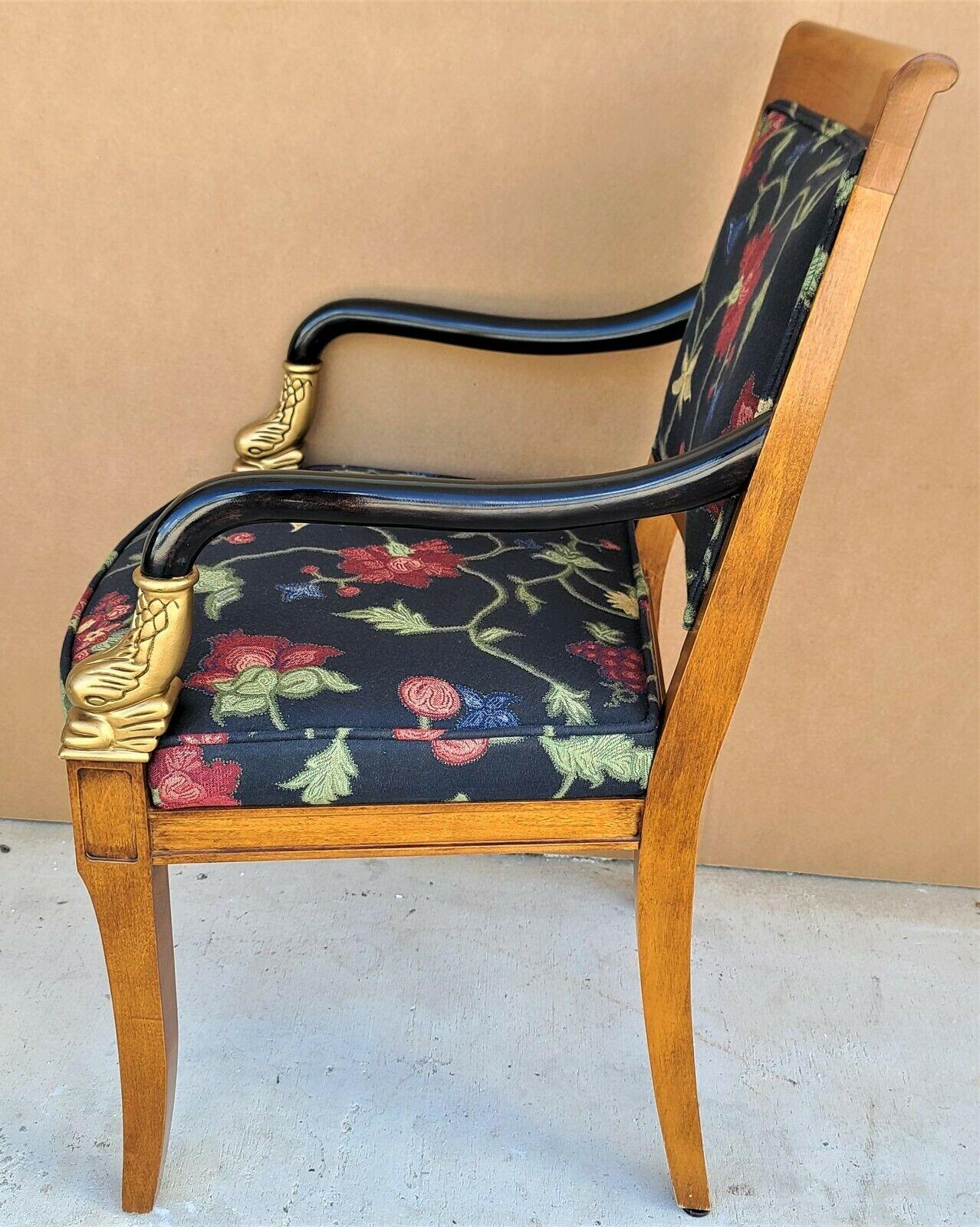 French Directoire Style Ebonized Carved Dolphins Desk Armchair In Good Condition For Sale In Lake Worth, FL