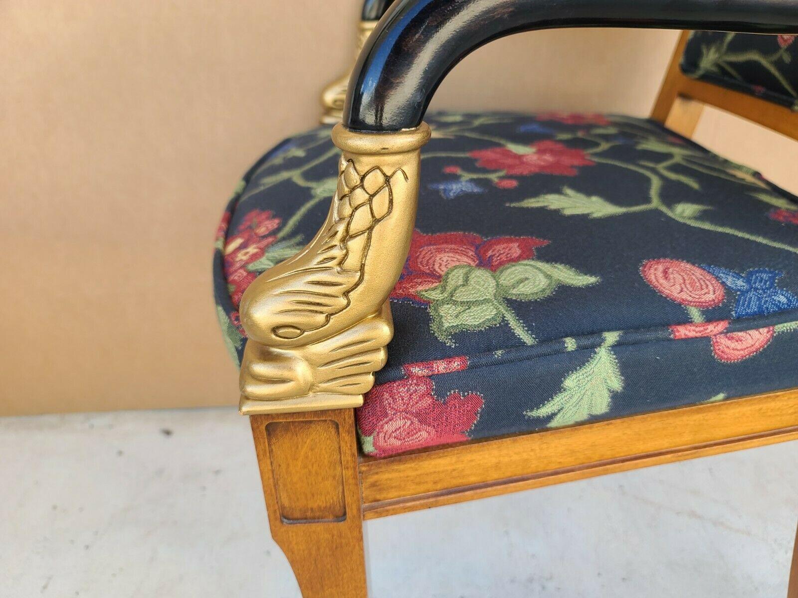 Cotton French Directoire Style Ebonized Carved Dolphins Desk Armchair For Sale