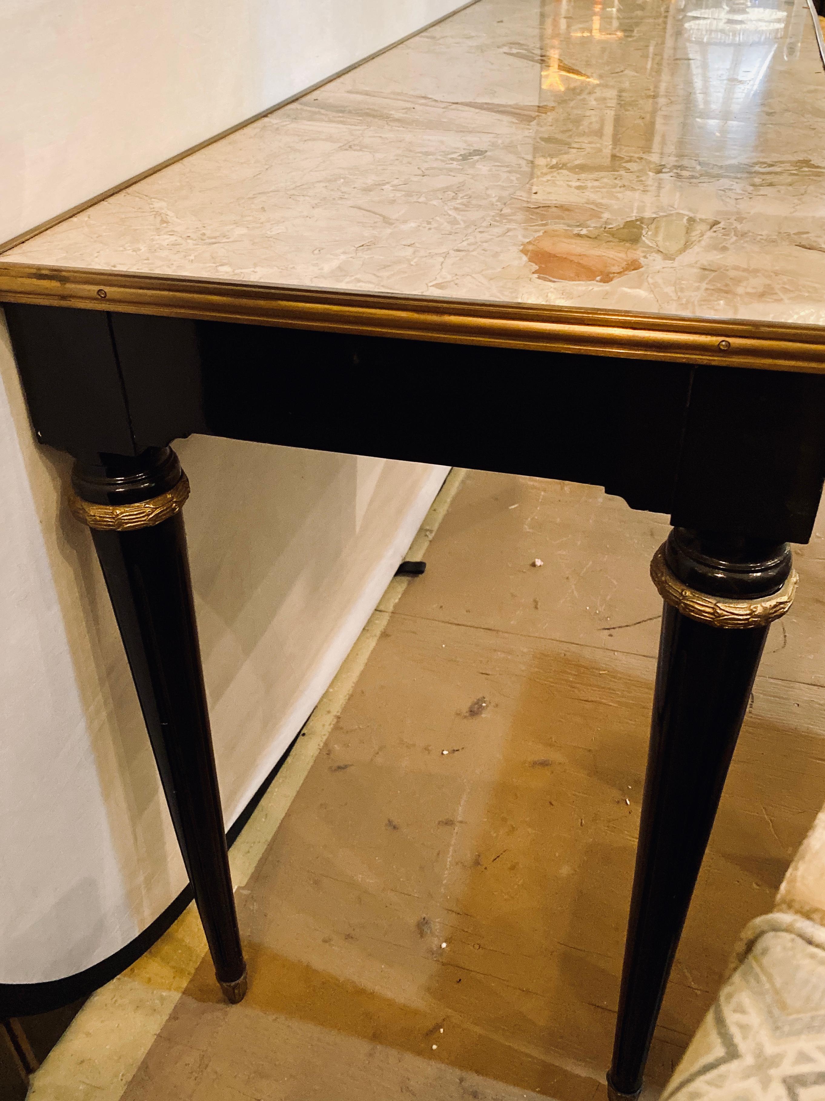 French Directoire Style Ebonized Console or Sofa Table Oblong Marble Top Jansen 9