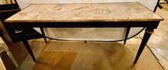 French Directoire Style Ebonized Console or Sofa Table Oblong Marble Top Jansen