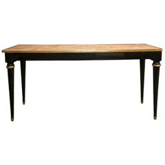 French Directoire Style Ebonized Console or Sofa Table Oblong Marble Top Jansen