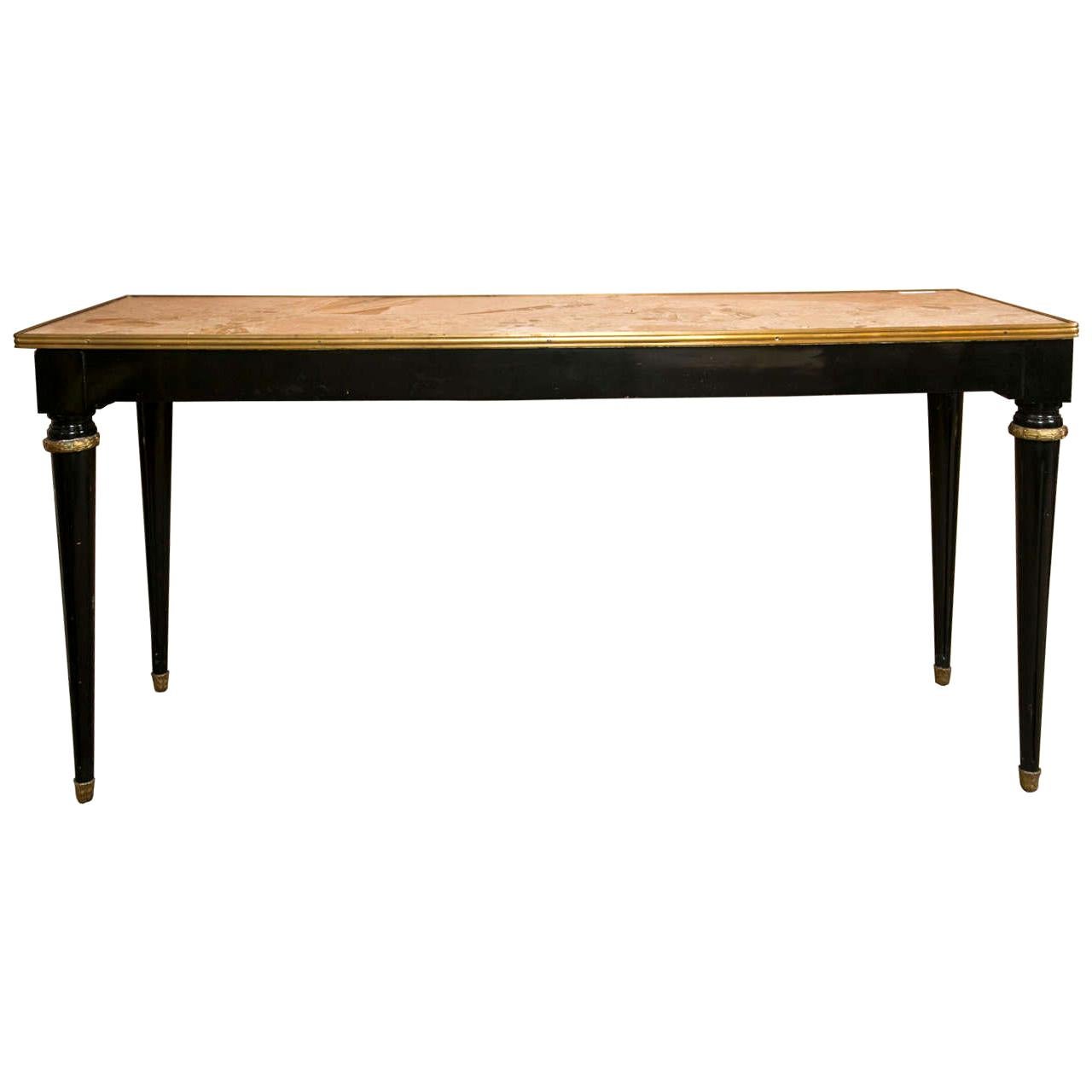 French Directoire Style Ebonized Console or Sofa Table Oblong Marble Top Jansen