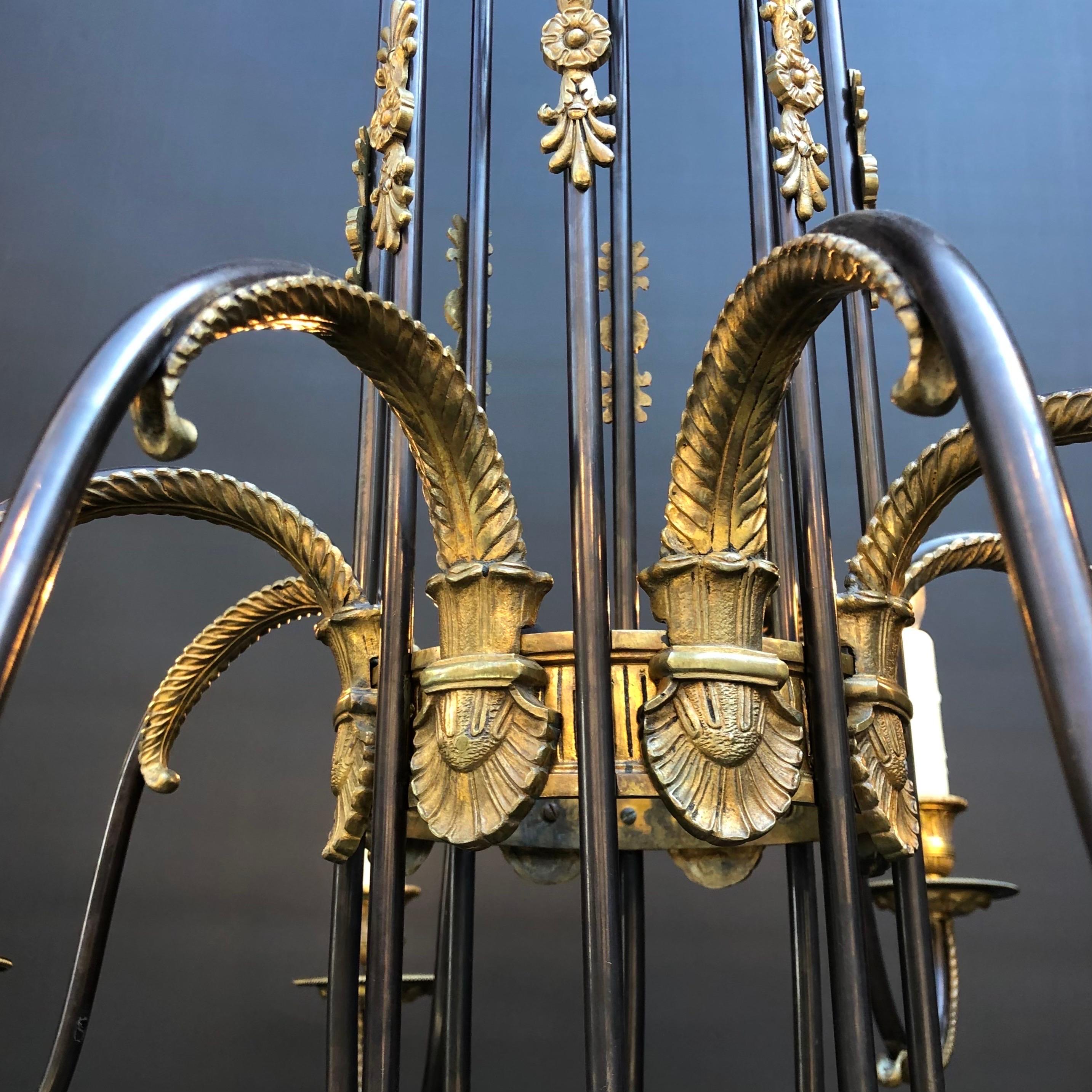 French Directoire Style Gilt and Patina Bronze Chandelier W/ Arrows, Early 20th For Sale 2