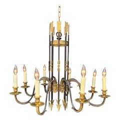 Araña de Bronce Patinado y Dorado Estilo Directoire Francés Con Flechas, Principios del Siglo XX