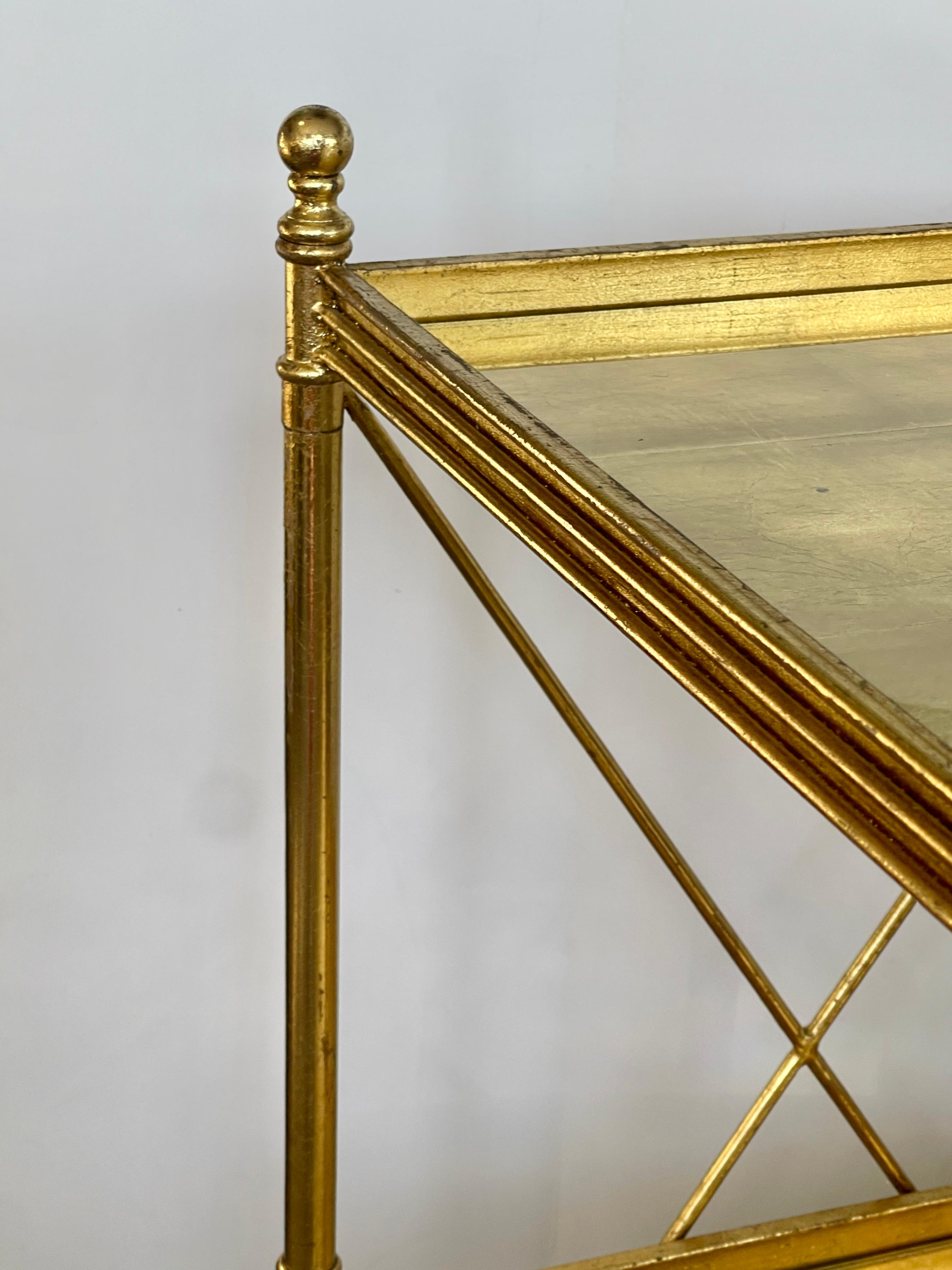 French Directoire Style Gold Leaf Two Tier Tea Cart On Wheels 4
