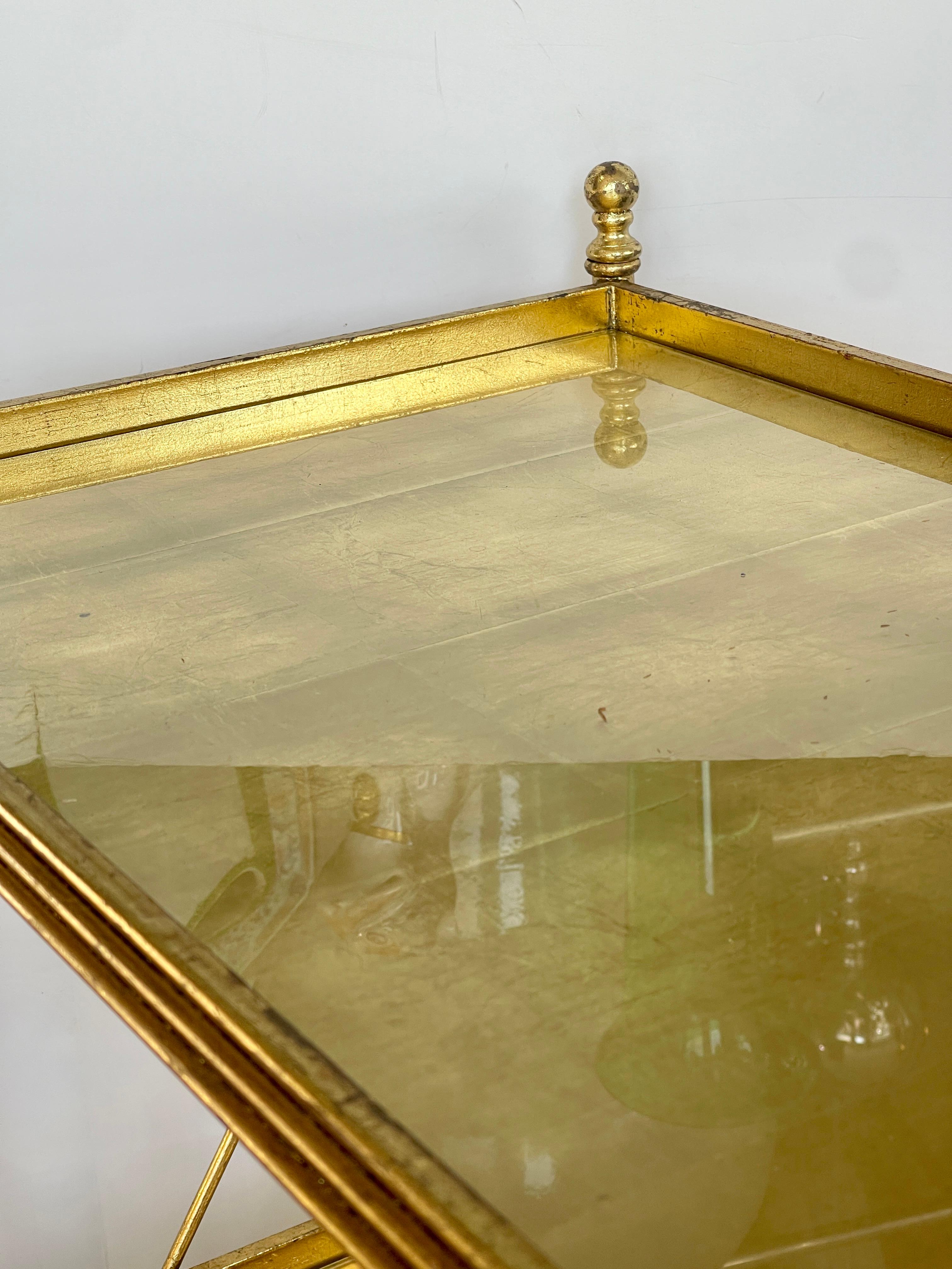 French Directoire Style Gold Leaf Two Tier Tea Cart On Wheels 5