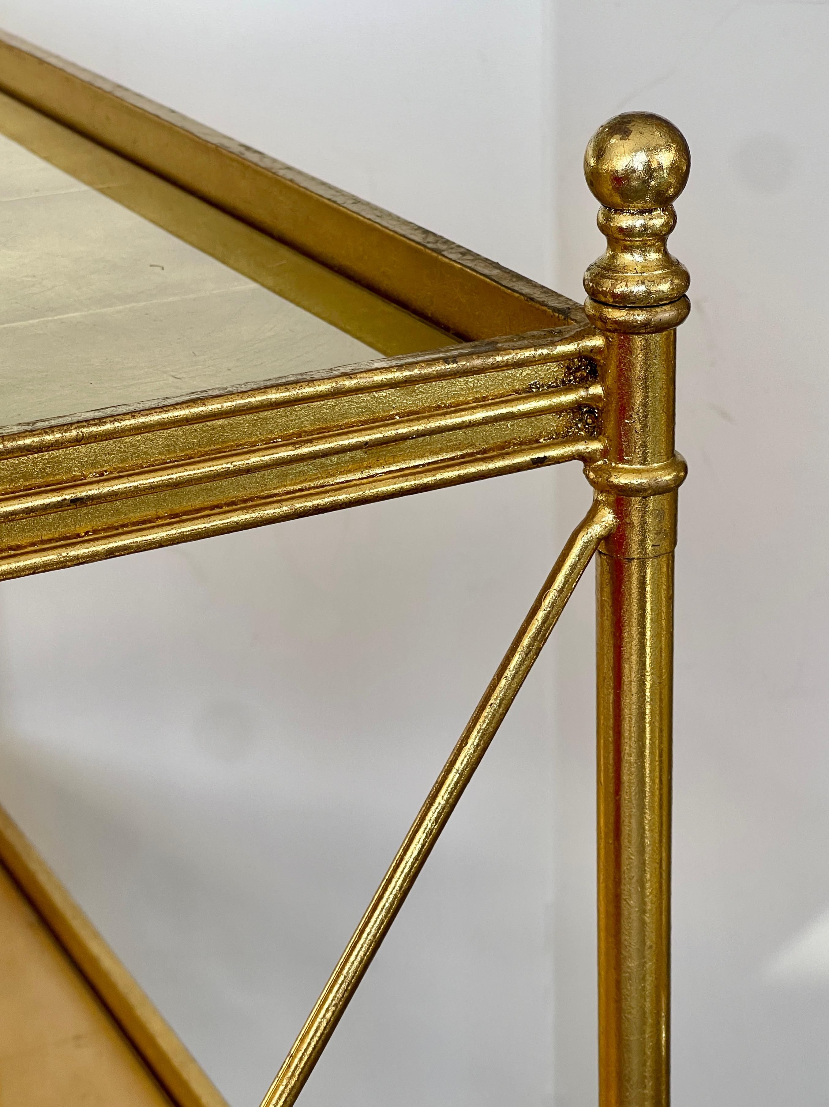 French Directoire Style Gold Leaf Two Tier Tea Cart On Wheels 6