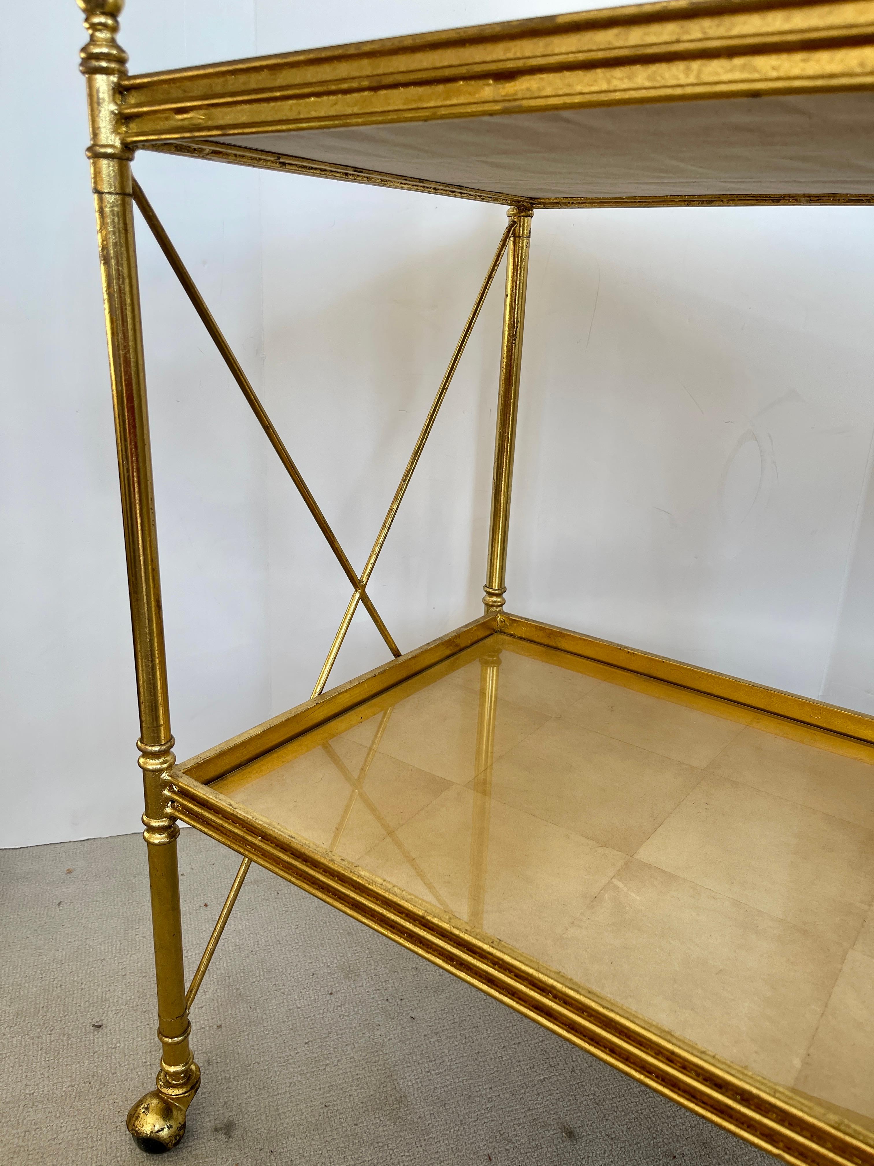 French Directoire Style Gold Leaf Two Tier Tea Cart On Wheels 9