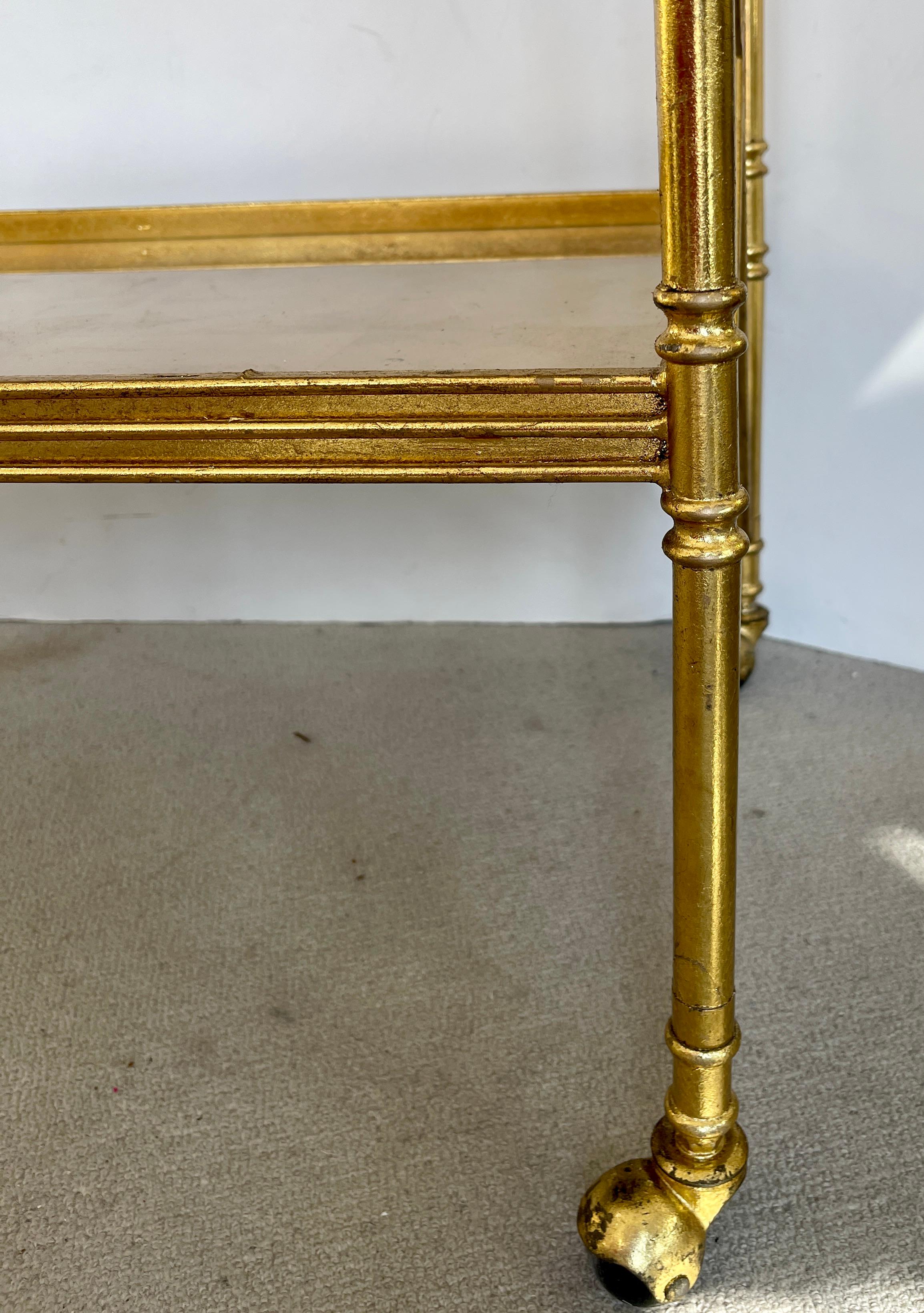 French Directoire Style Gold Leaf Two Tier Tea Cart On Wheels 10