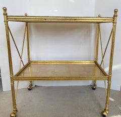 French Directoire Style Gold Leaf Two Tier Tea Cart On Wheels