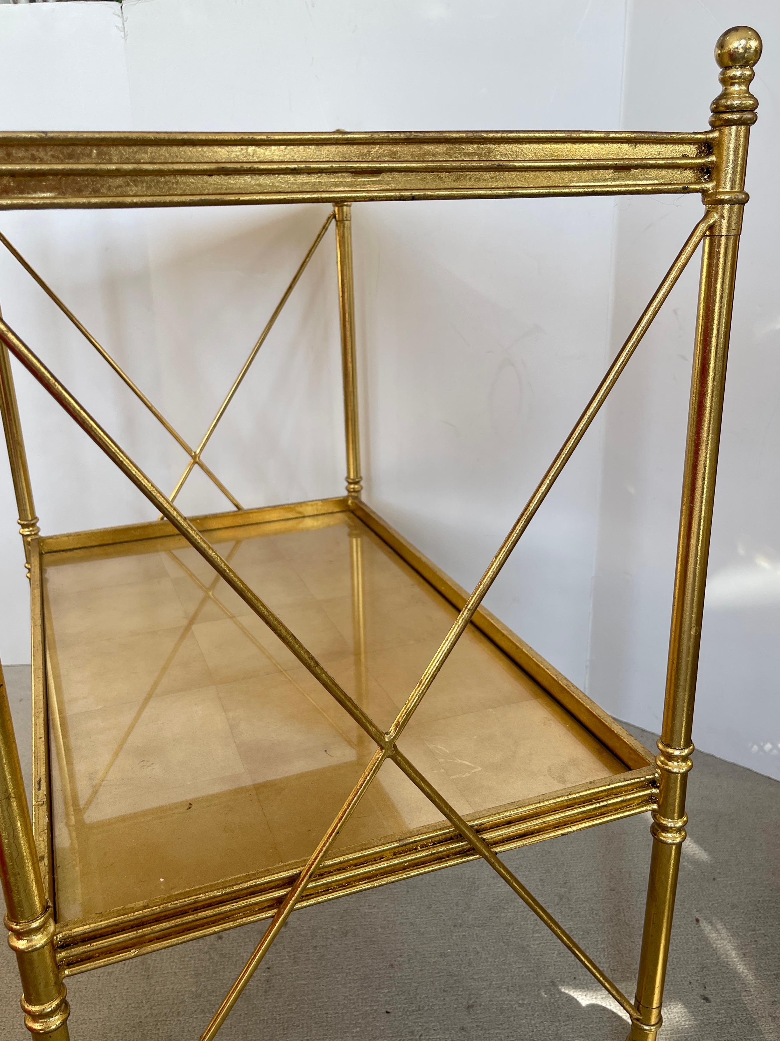 French Directoire Style Gold Leaf Two Tier Tea Cart On Wheels In Good Condition In West Palm Beach, FL