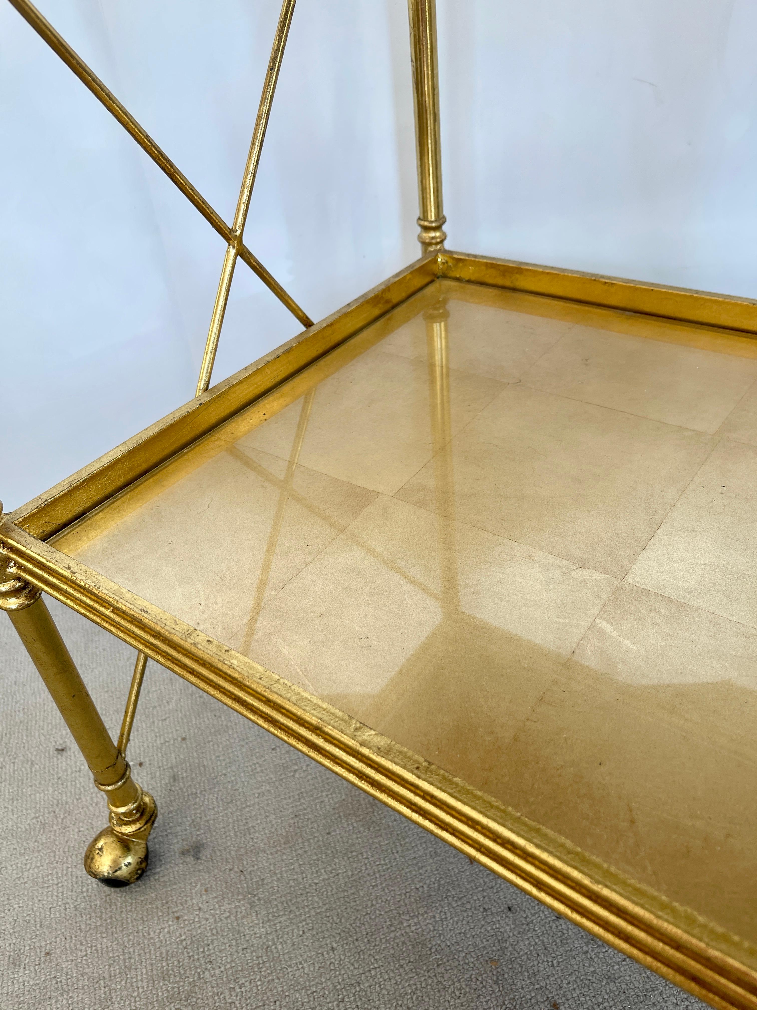 Mid-20th Century French Directoire Style Gold Leaf Two Tier Tea Cart On Wheels