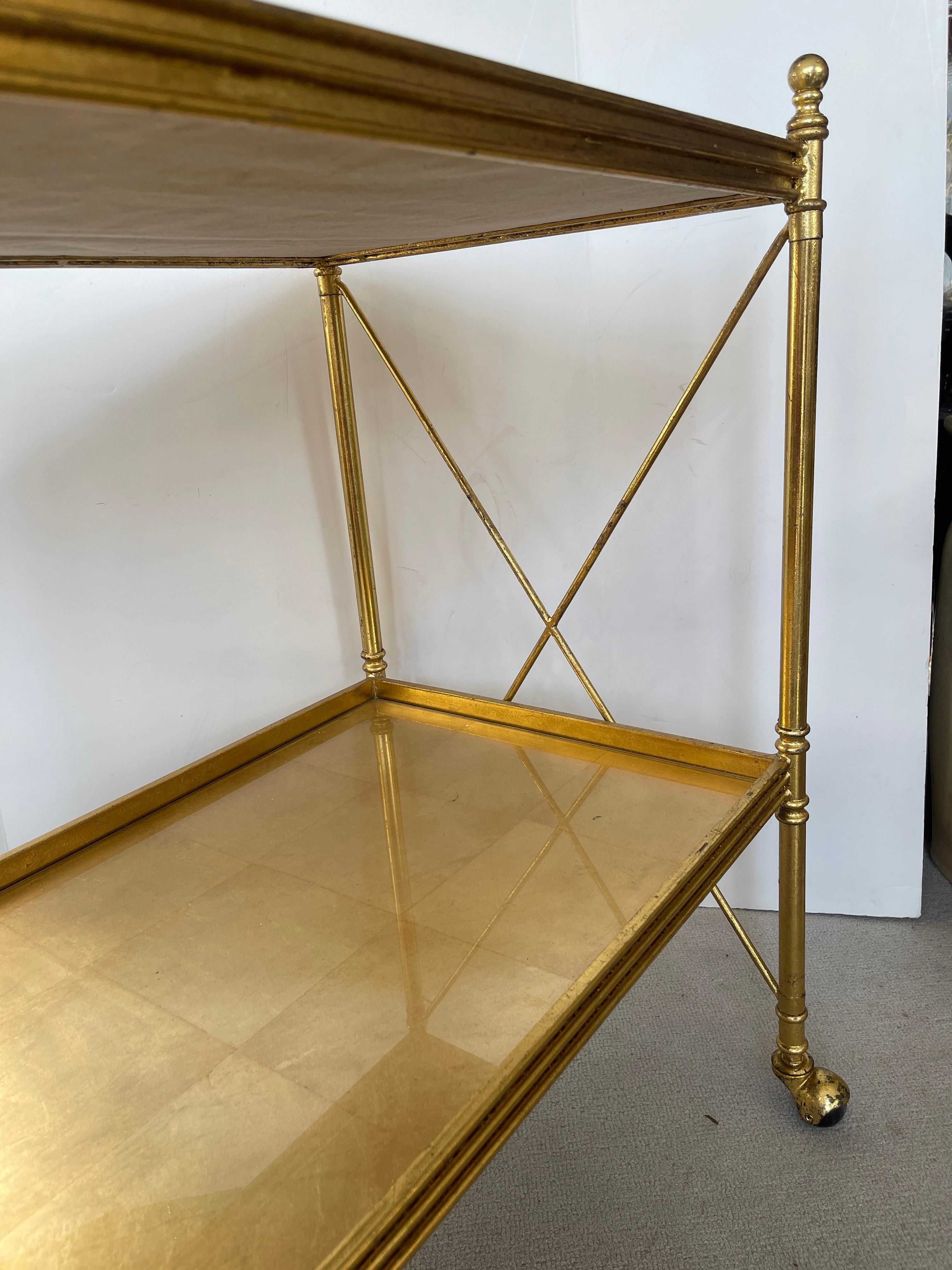 French Directoire Style Gold Leaf Two Tier Tea Cart On Wheels 1
