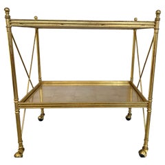 French Directoire Style Gold Leaf Two Tier Tea Cart On Wheels