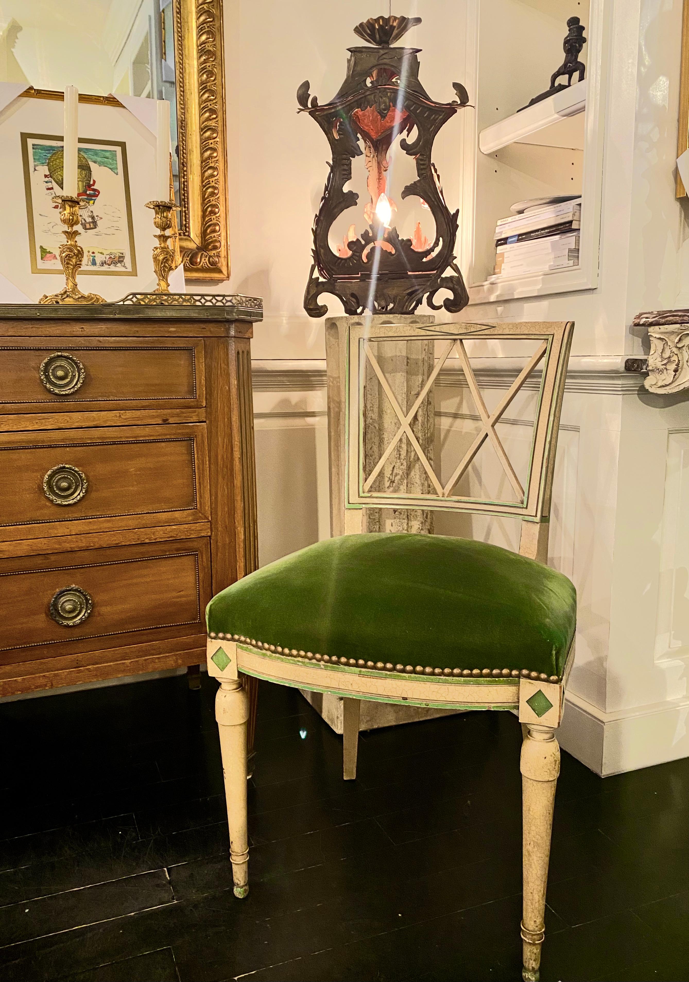 French Directoire Style Green Velvet Chair 6