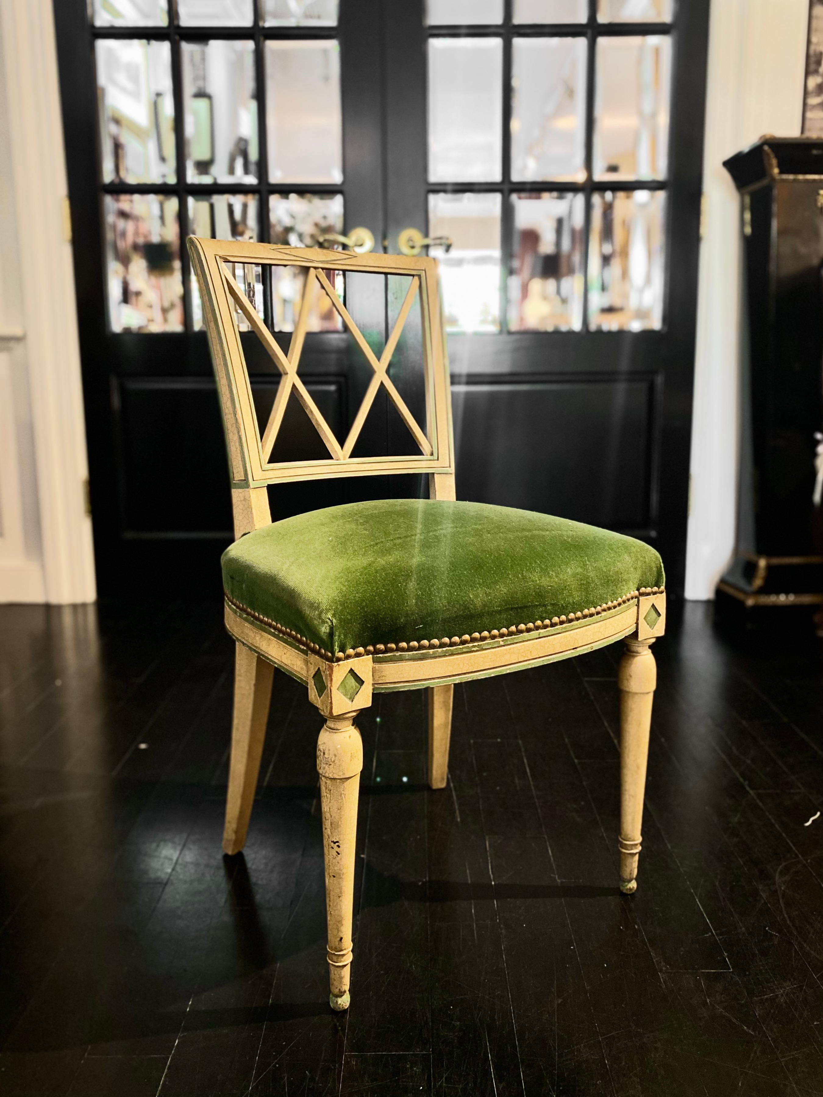 French Directoire Style Green Velvet Chair 10