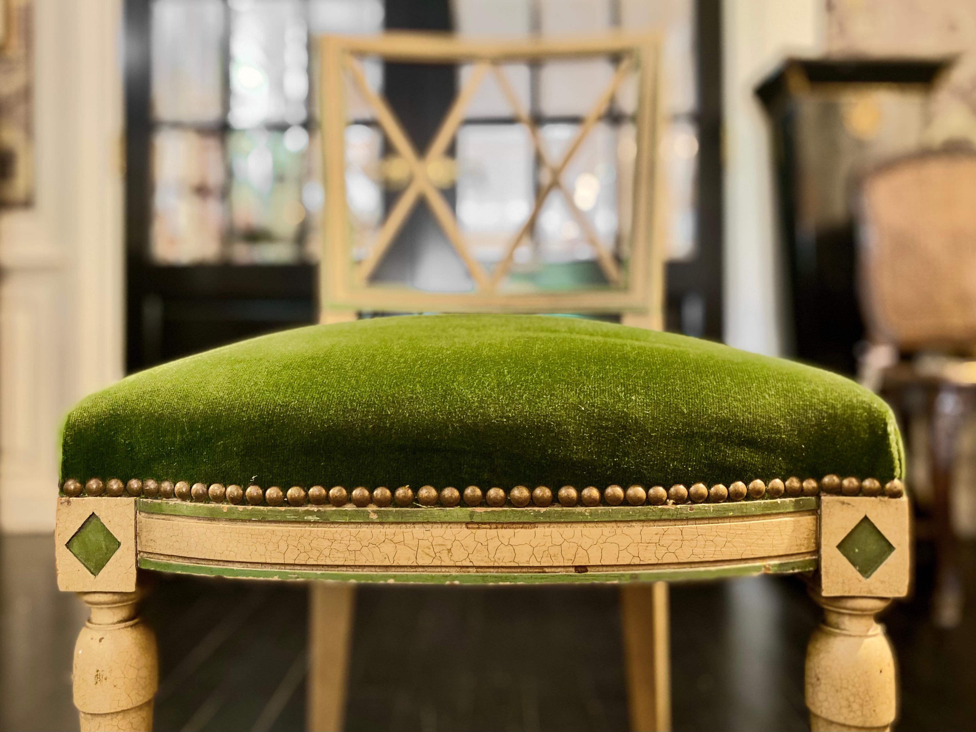 French Directoire Style Green Velvet Chair 12