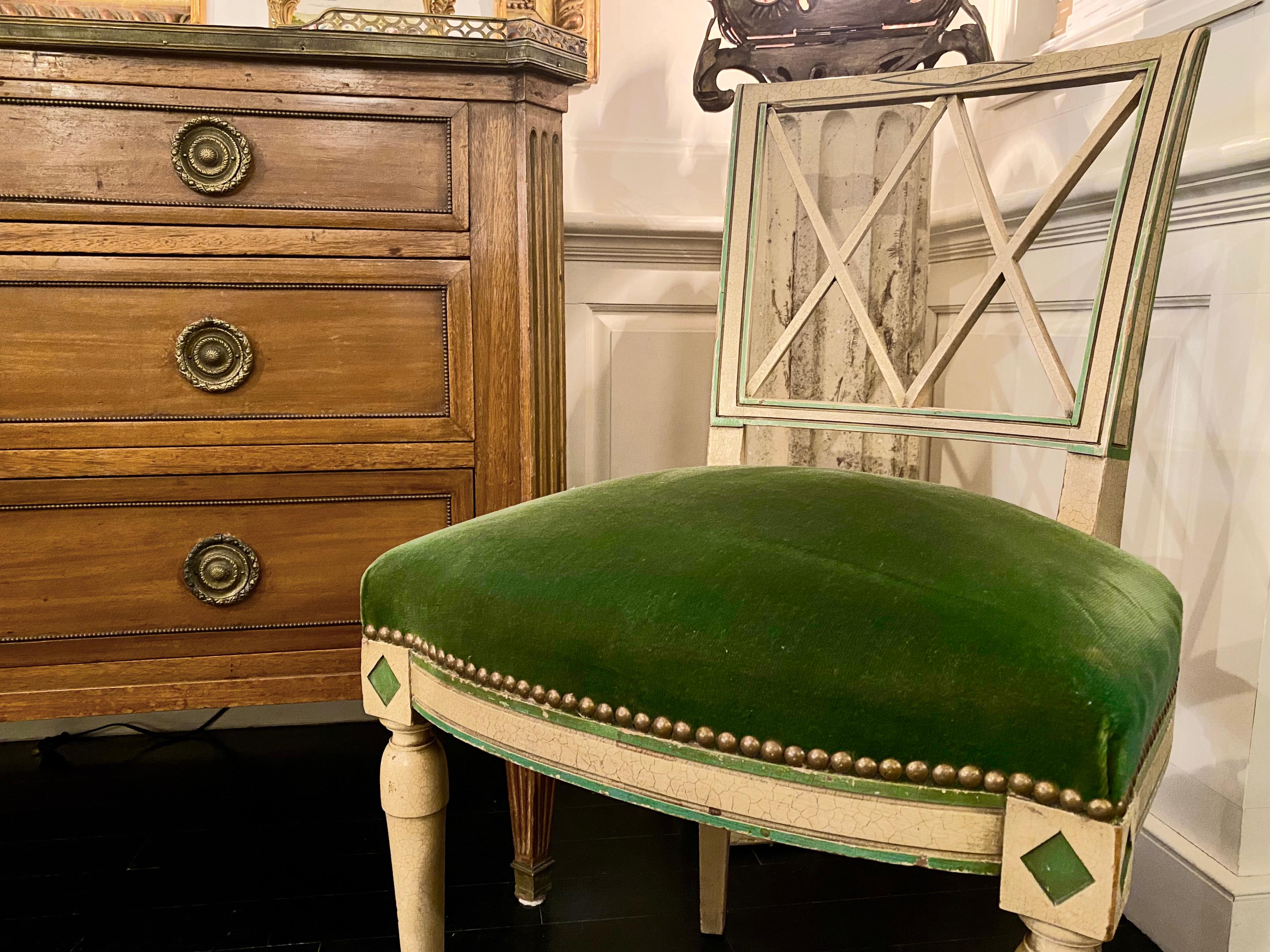 French Directoire Style Green Velvet Chair 14
