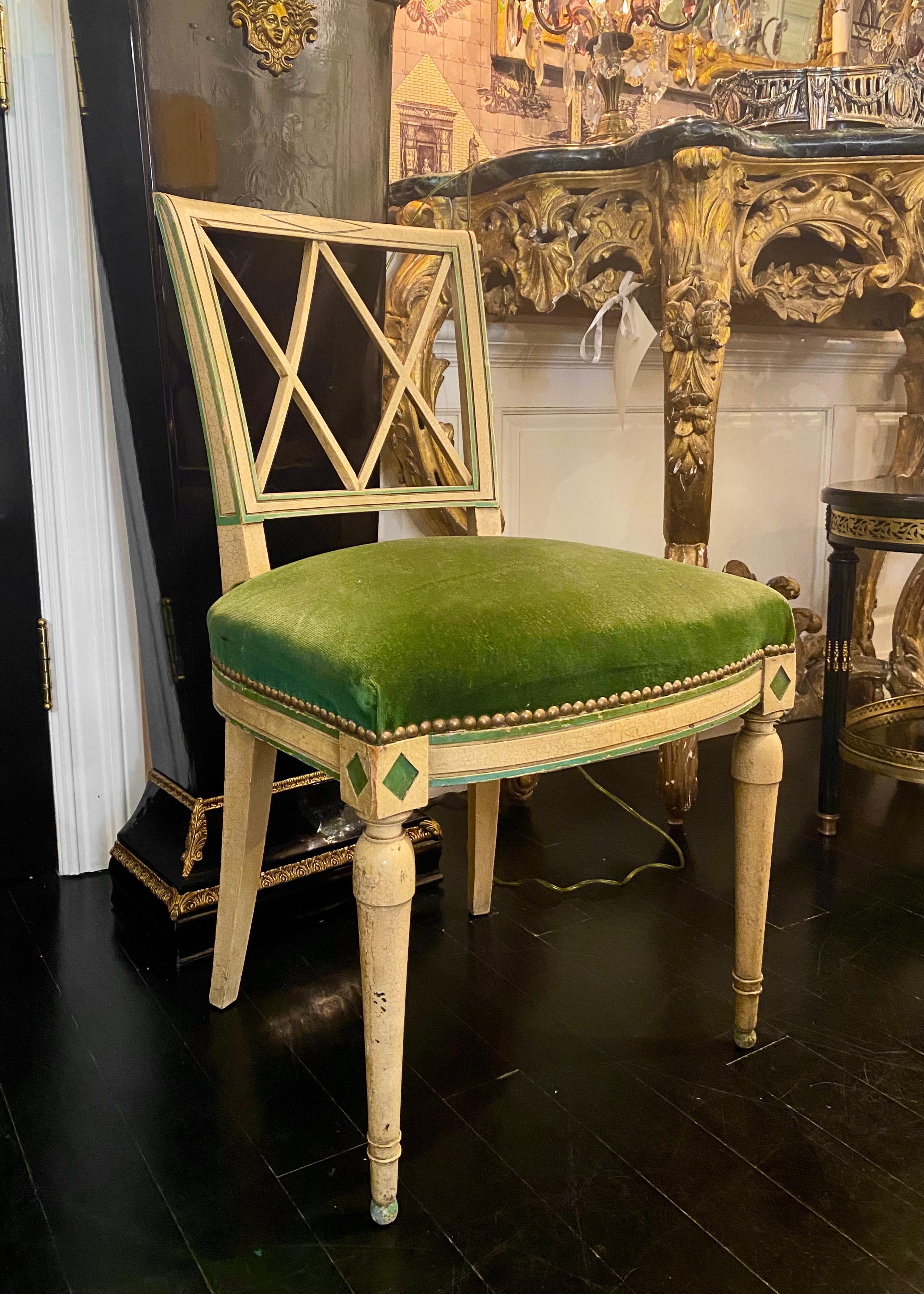 French Directoire Style Green Velvet Chair 15