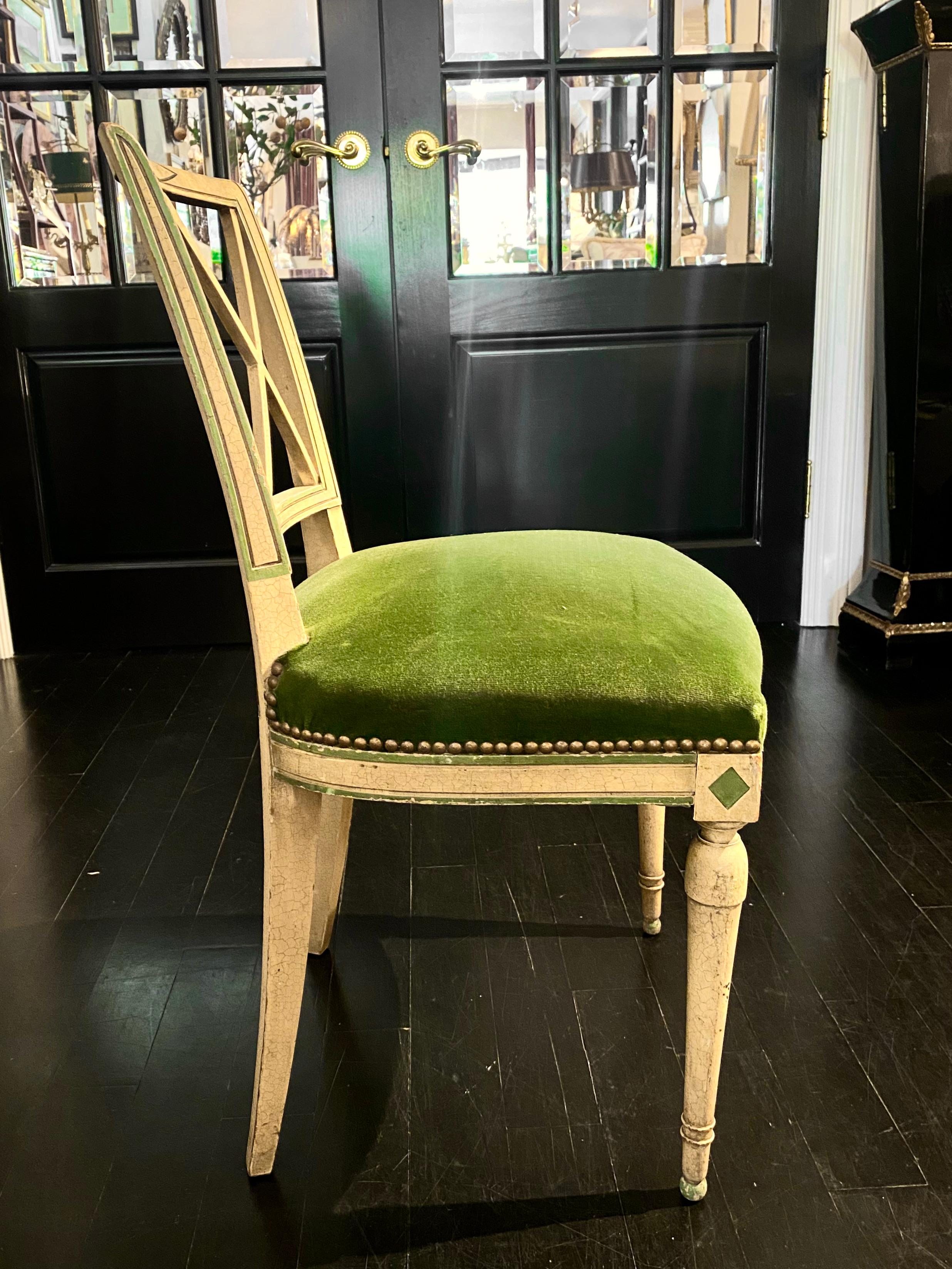 Painted French Directoire Style Green Velvet Chair