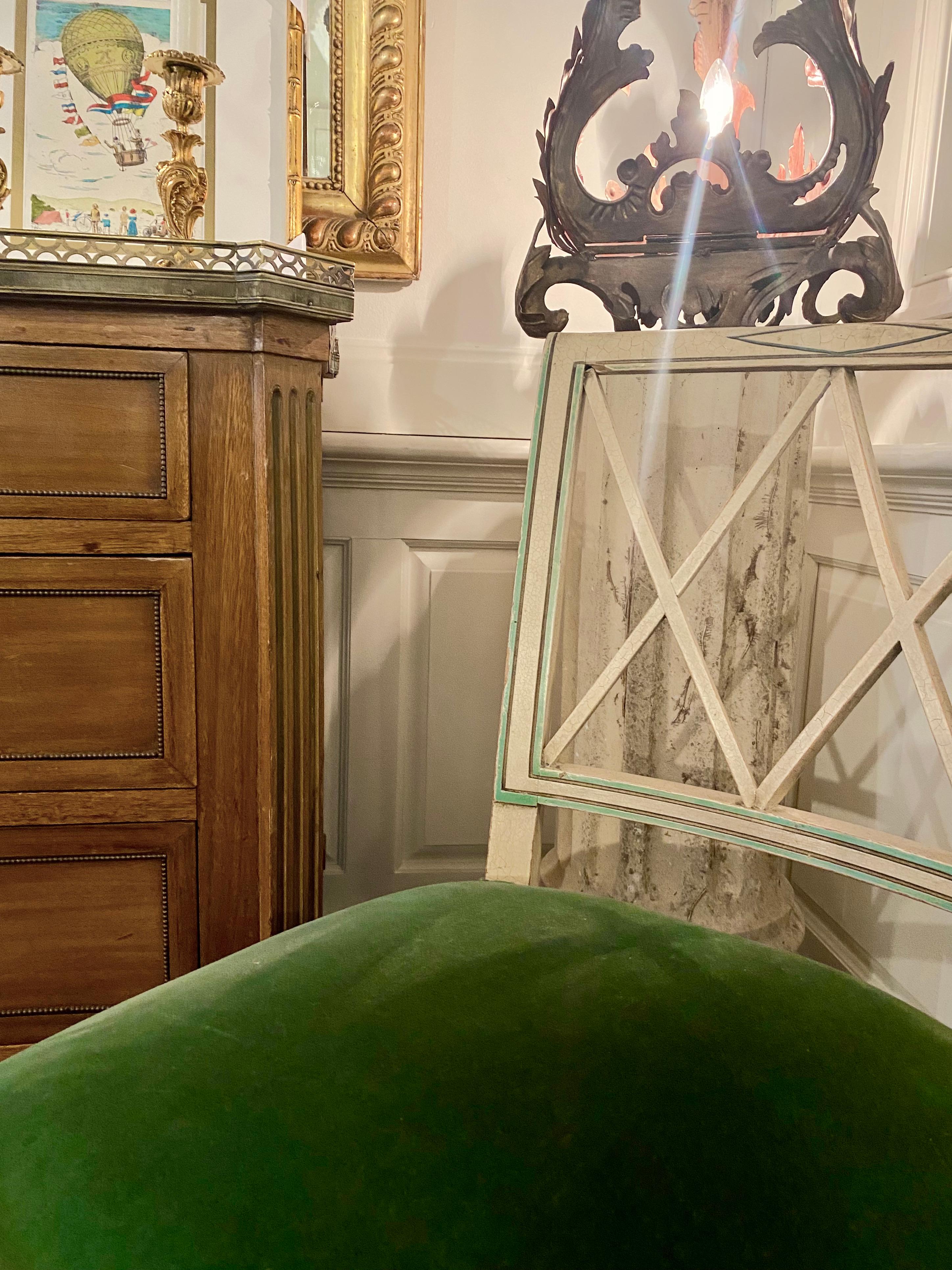 19th Century French Directoire Style Green Velvet Chair
