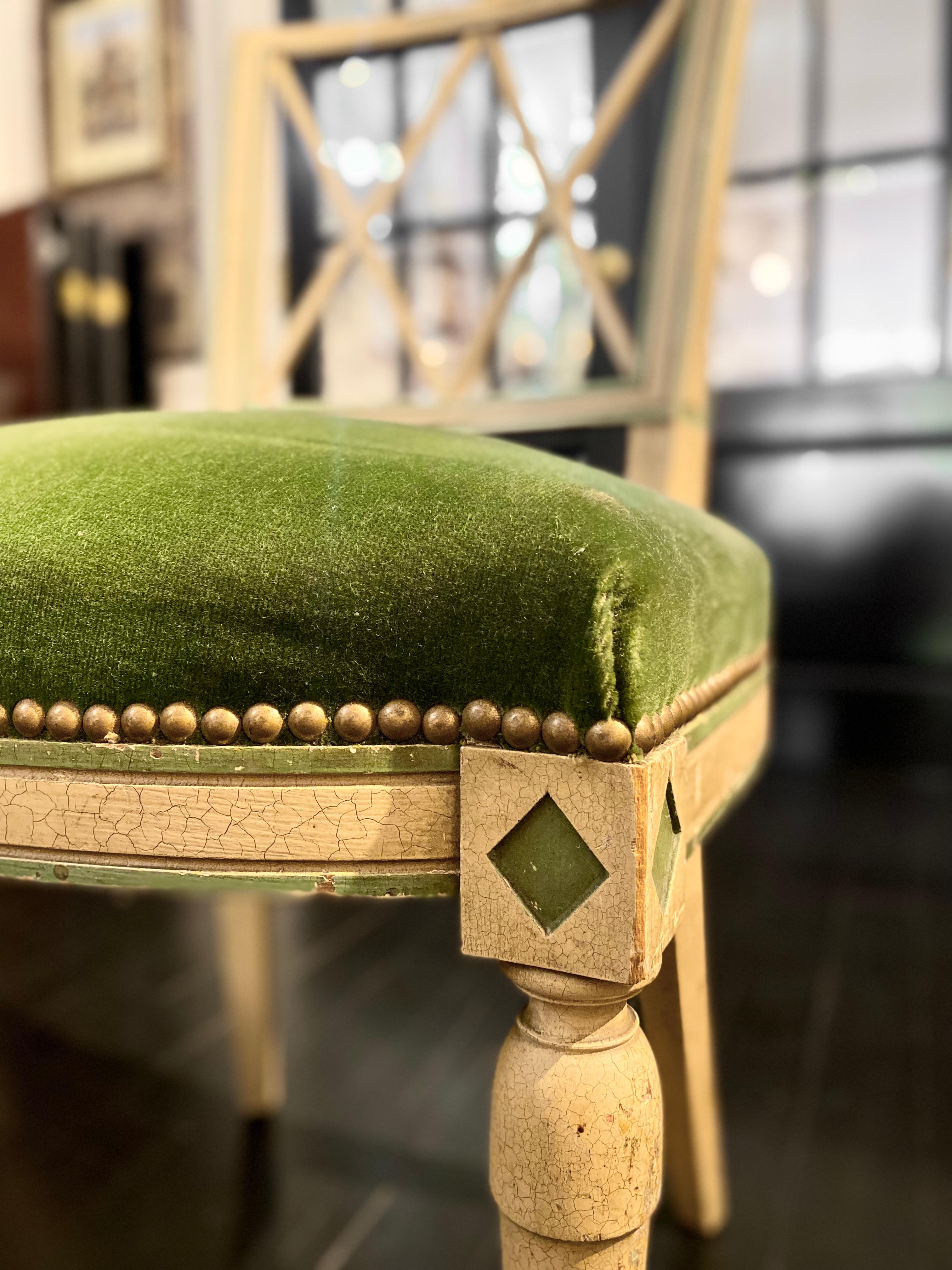 French Directoire Style Green Velvet Chair 1