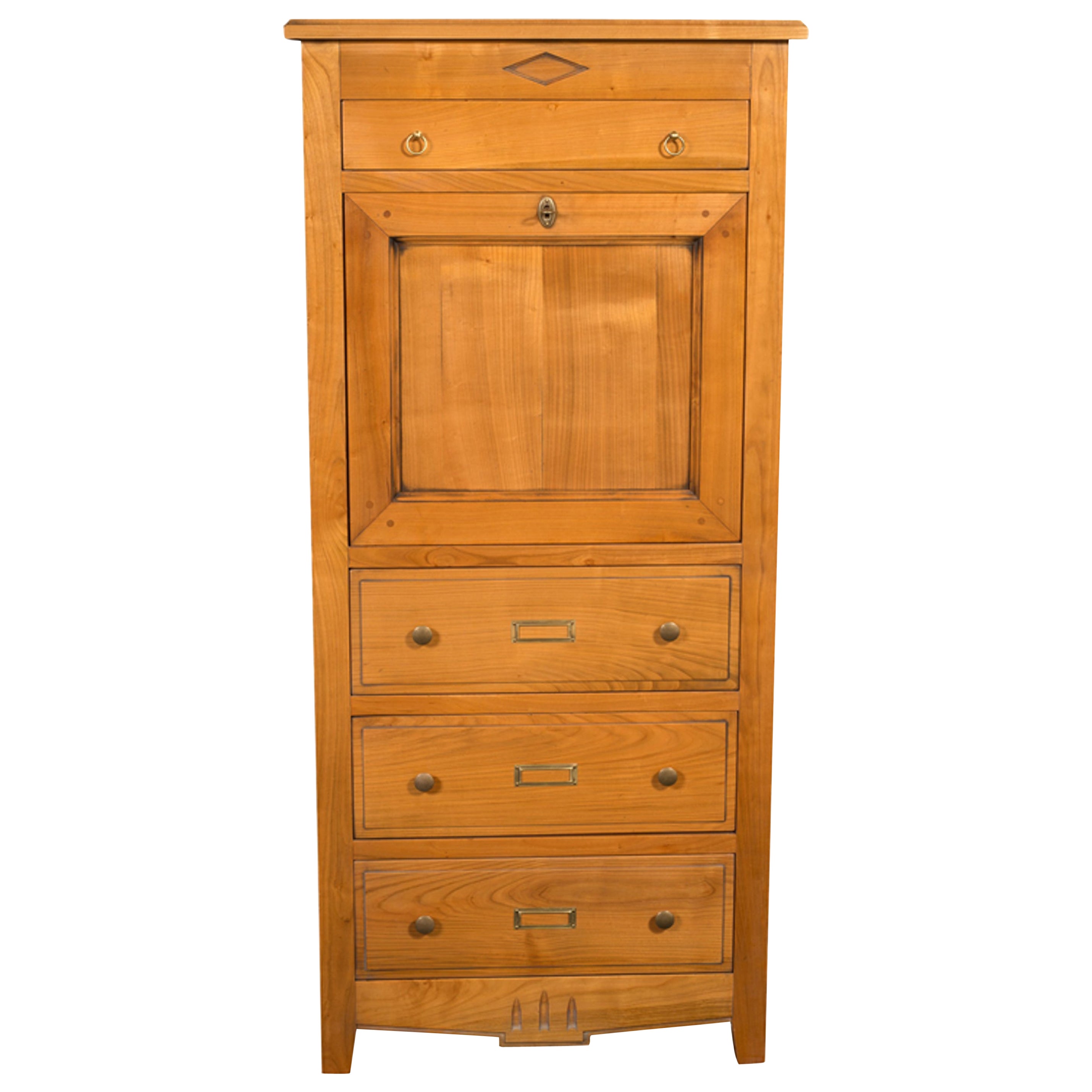 Secrétaire de style Directoire en bois de cerisier et pad en cuir. en vente