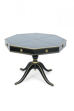 French Directoire-style Hexagonal Black and Gilt Leather Pedestal Center Table