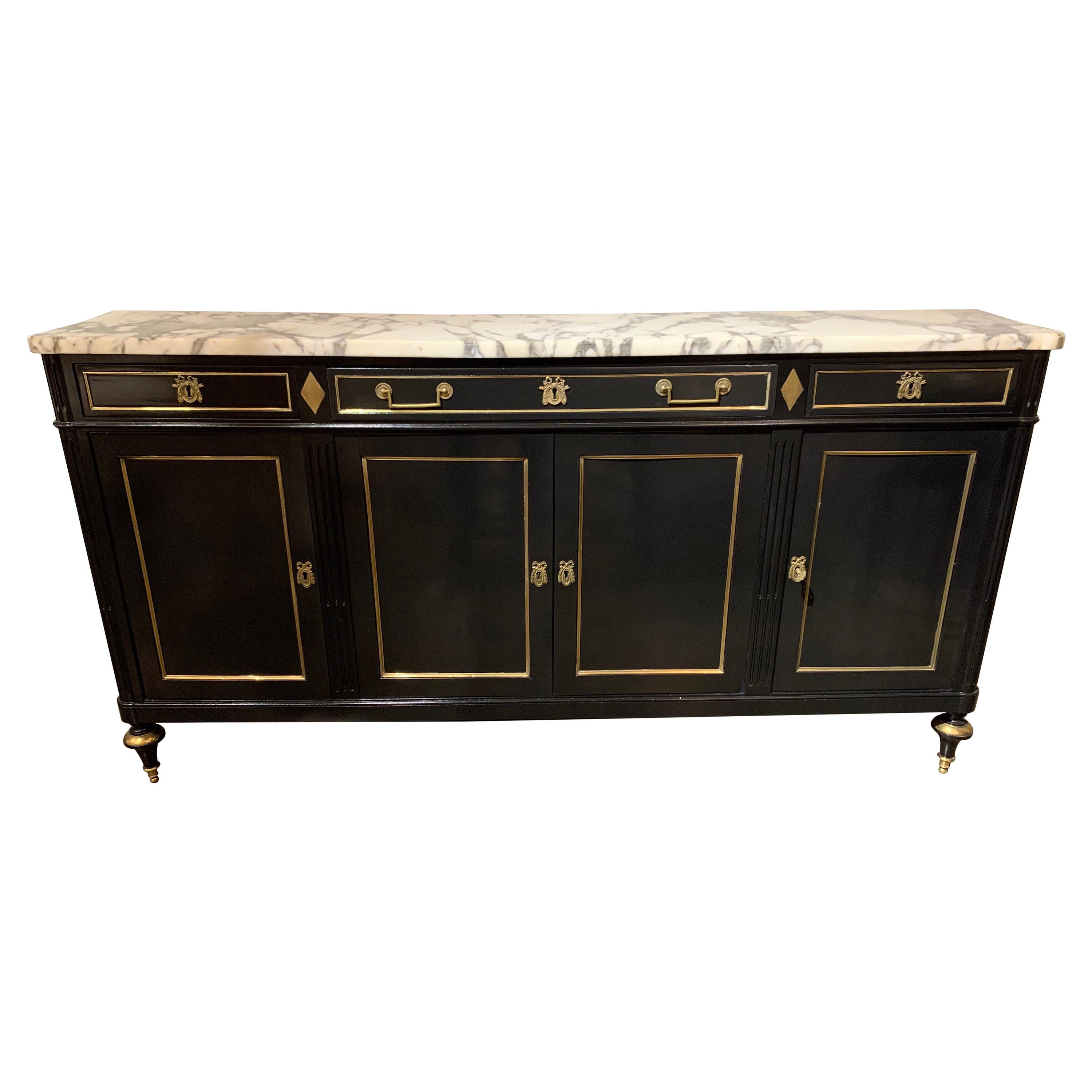 Black Lacquer Credenza on Brass Base at 1stdibs